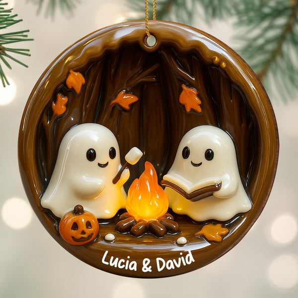 Cozy Halloween Campfire Scene With Ghosts And Pumpkin