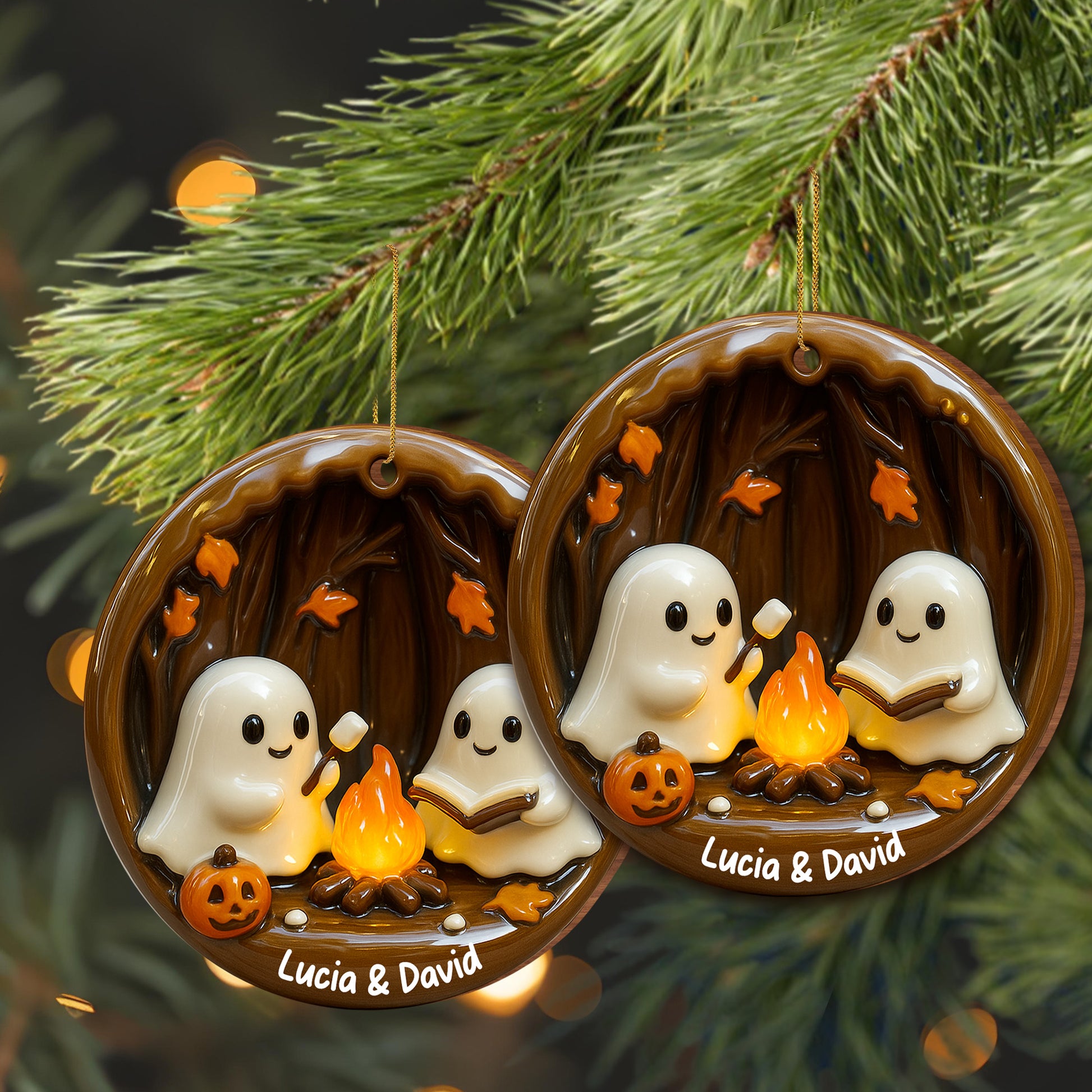 Cozy Halloween Campfire Scene With Ghosts And Pumpkin