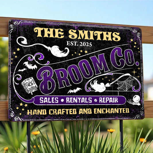 Sales Rentals And Repair Hand Crafted And Enchanted Broom Bat Ghost - Personalized Metal Sign - HALW030_MSIGN