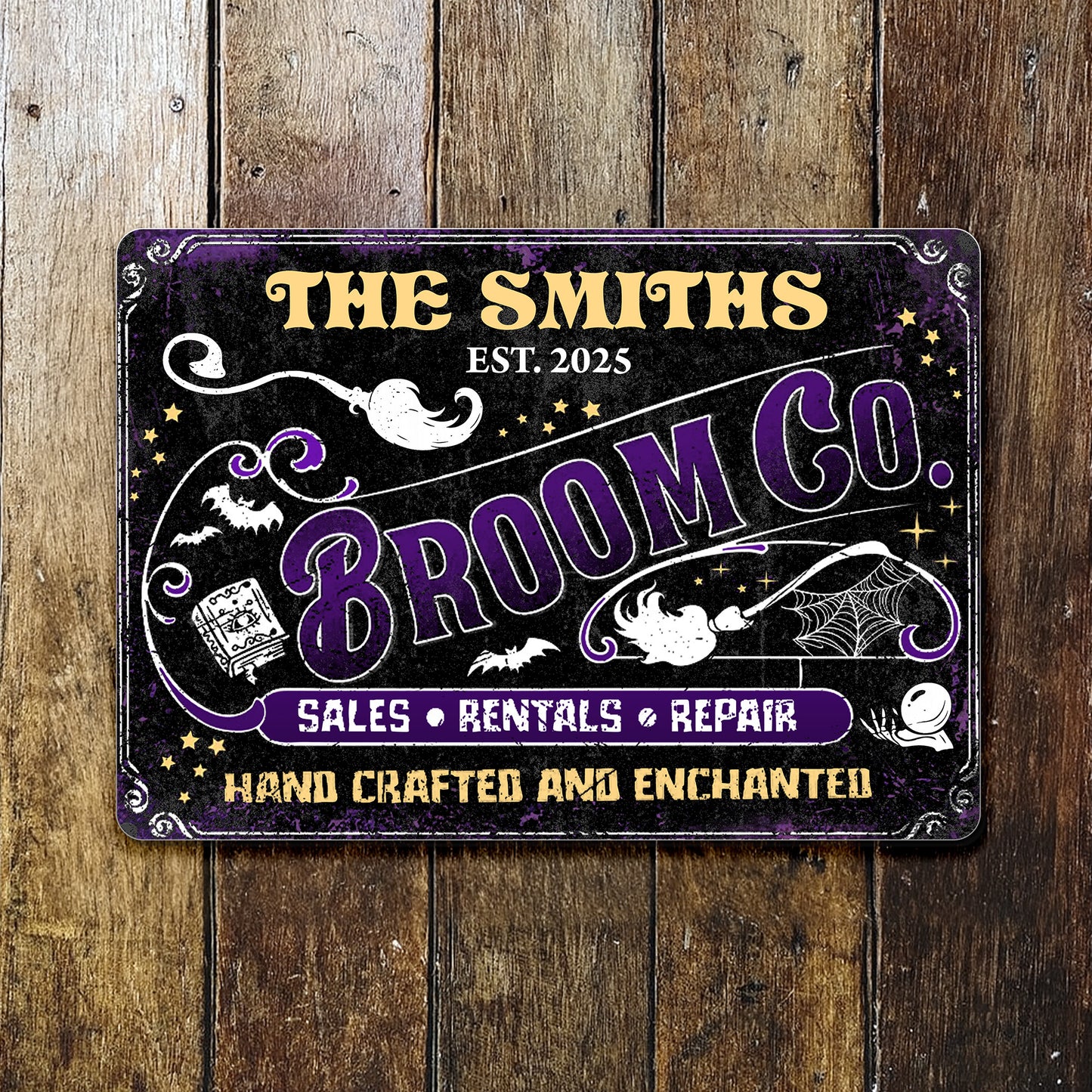 Sales Rentals And Repair Hand Crafted And Enchanted Broom Bat Ghost - Personalized Metal Sign - HALW030_MSIGN