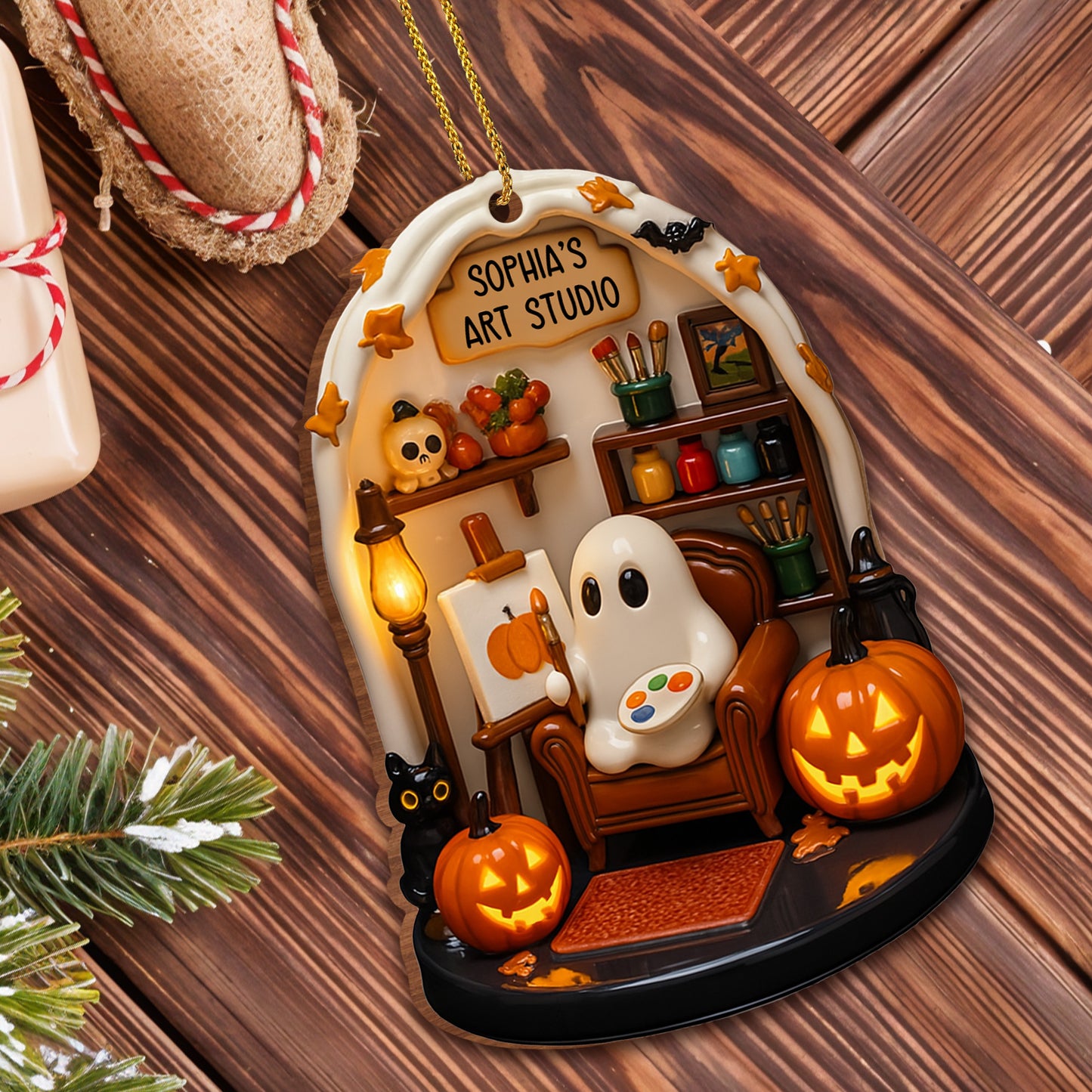 Tu estudio de arte - Adorno de madera personalizado, forma personalizada - HALW030_WDO