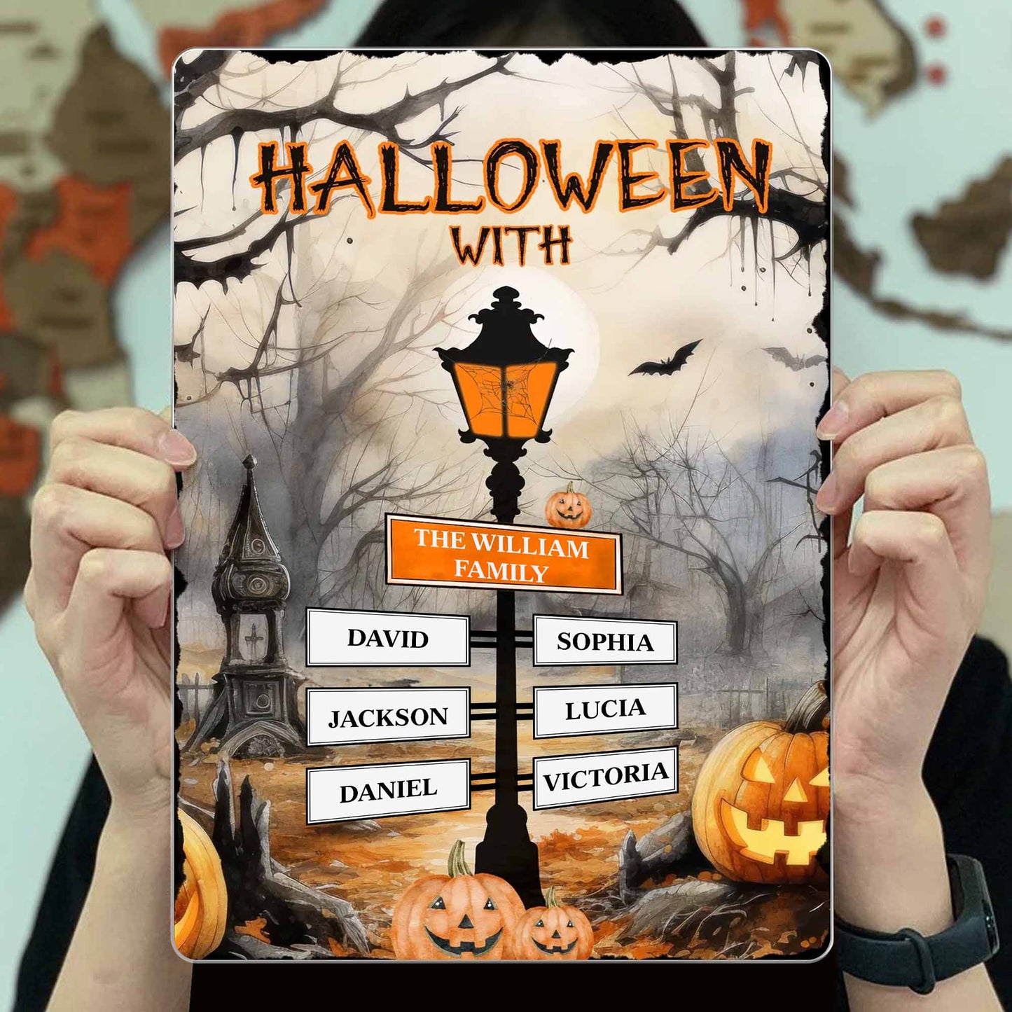 Halloween With The Family, Lantern, Bats, Pumpkins