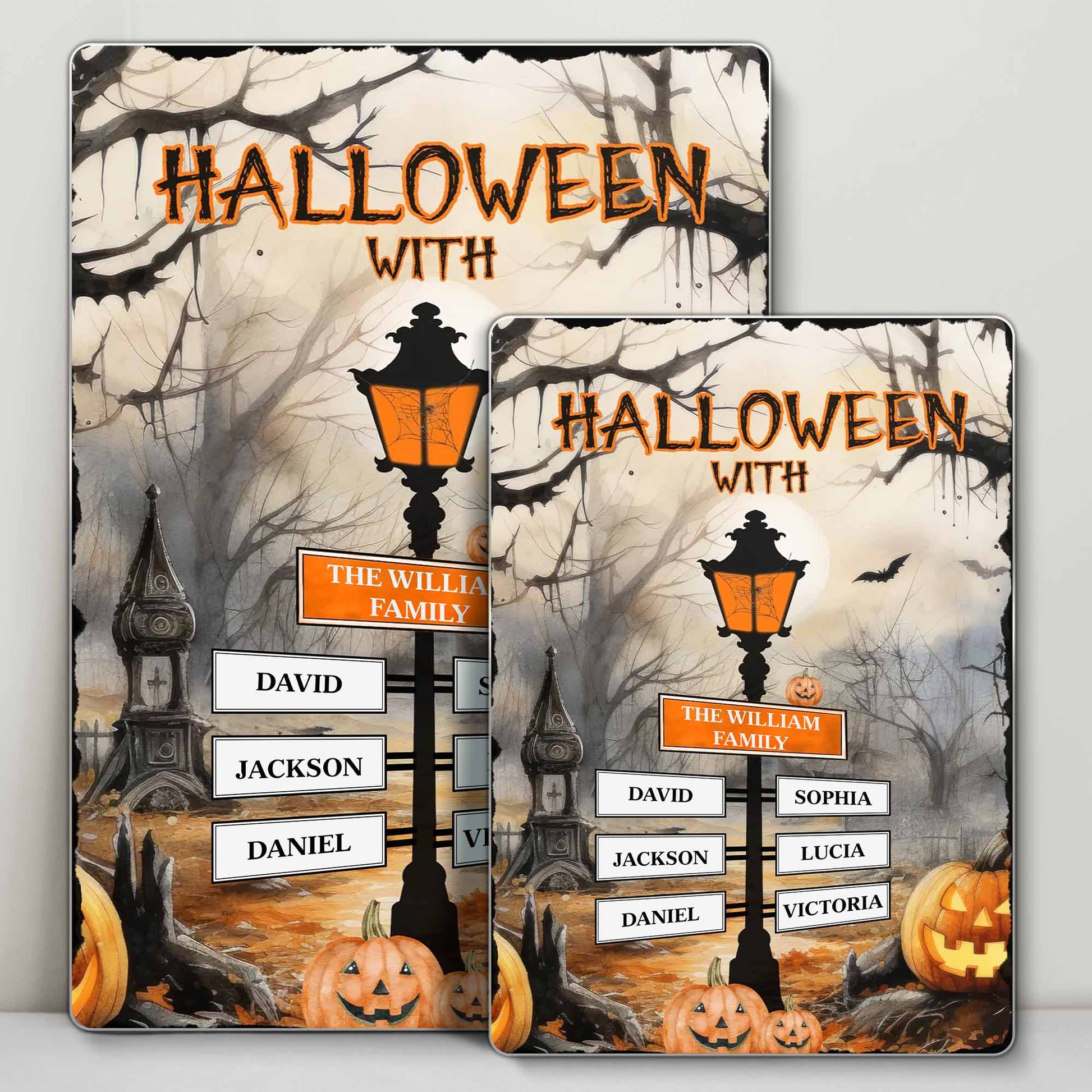 Halloween With The Family, Lantern, Bats, Pumpkins