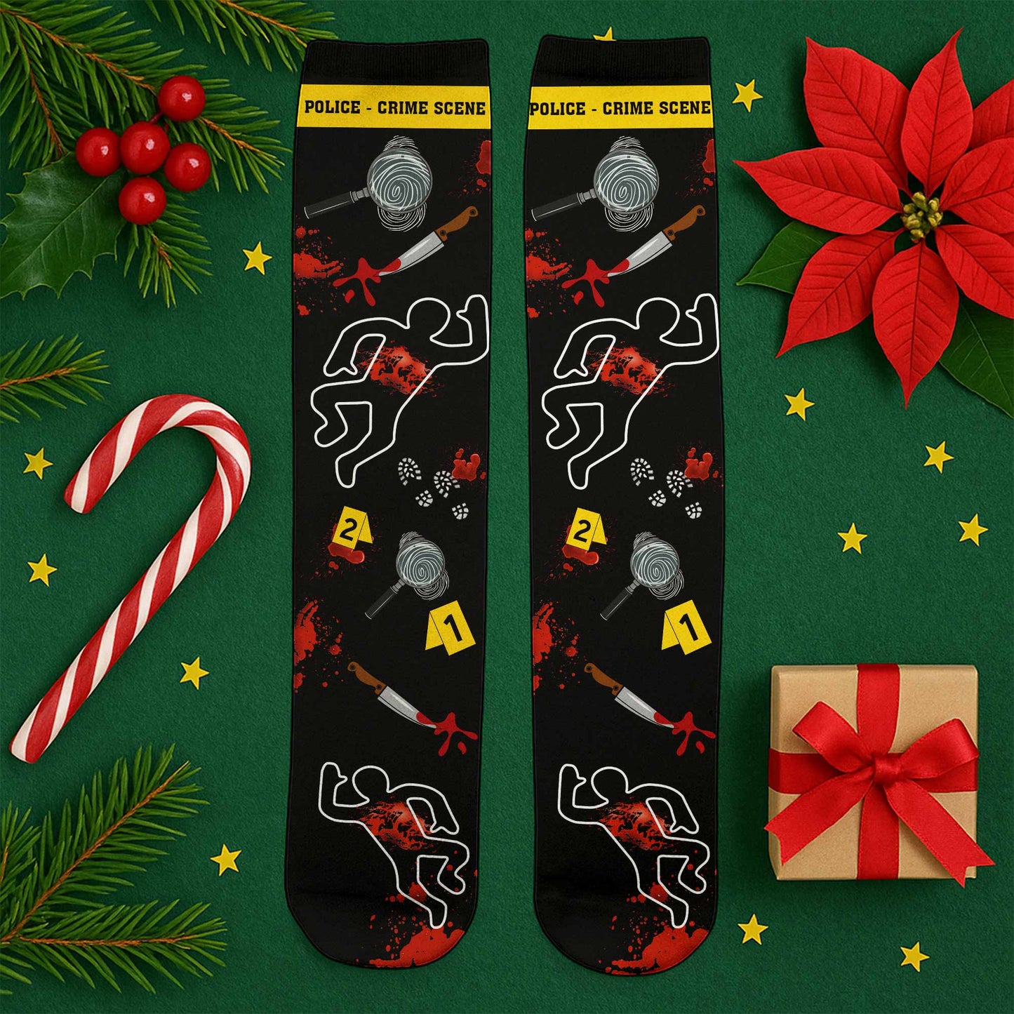 True Crime Watching Socks With Magnifying Glass And Knife