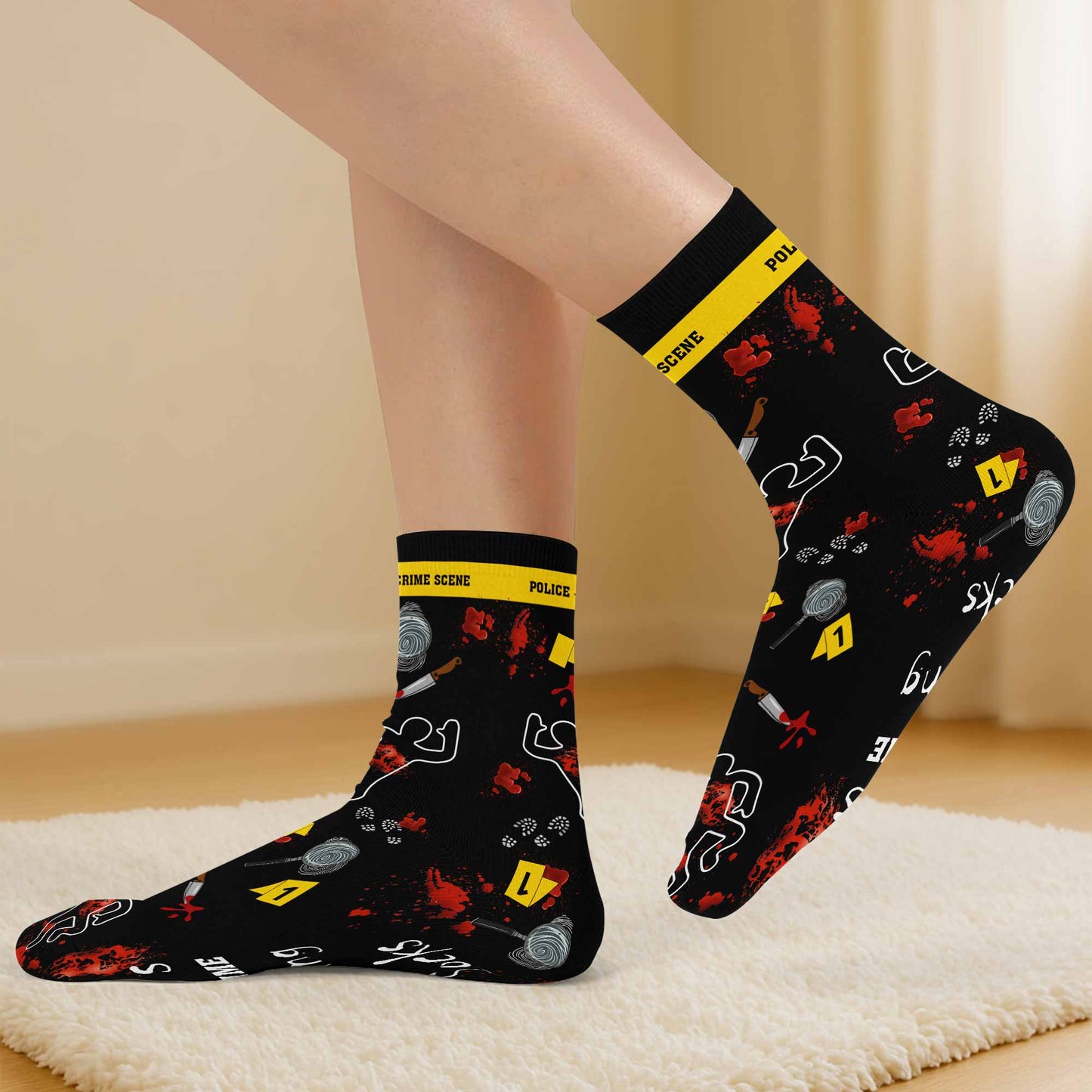 True Crime Watching Socks With Magnifying Glass And Knife
