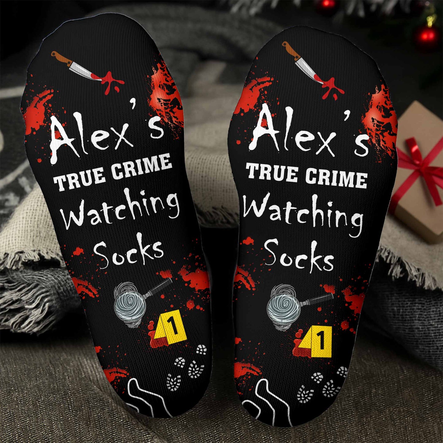 True Crime Watching Socks With Magnifying Glass And Knife
