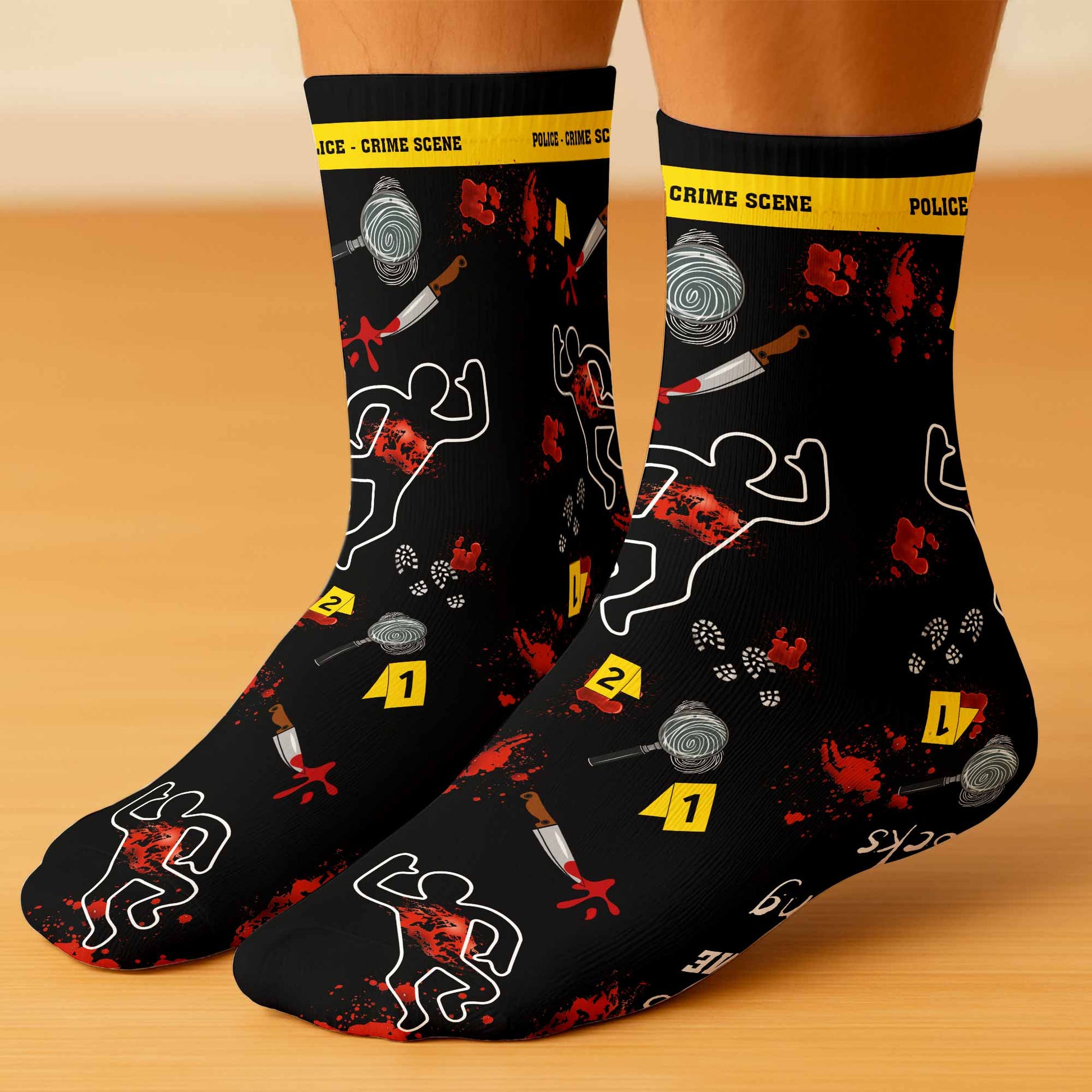 True Crime Watching Socks With Magnifying Glass And Knife