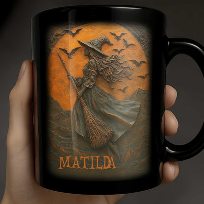 Majestic Witch Soaring Through A Moonlit Sky