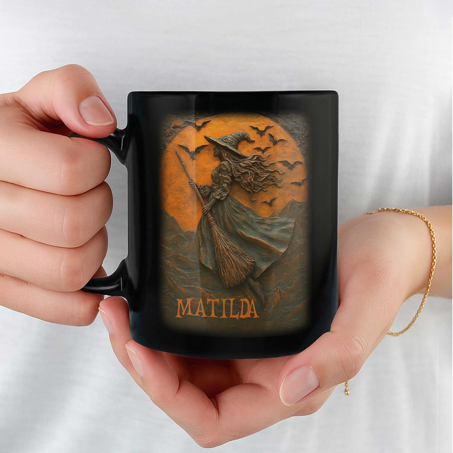 Majestic Witch Soaring Through A Moonlit Sky