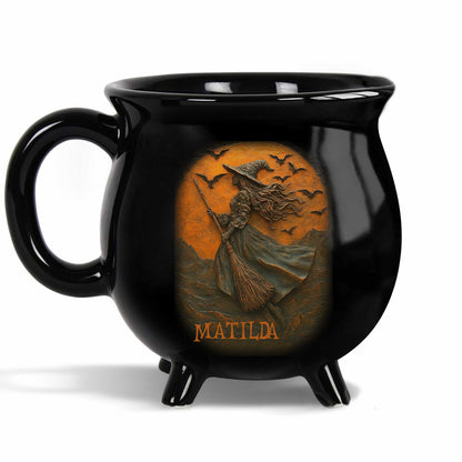 Enchanting Witch Broom and Bats Cauldron Mug