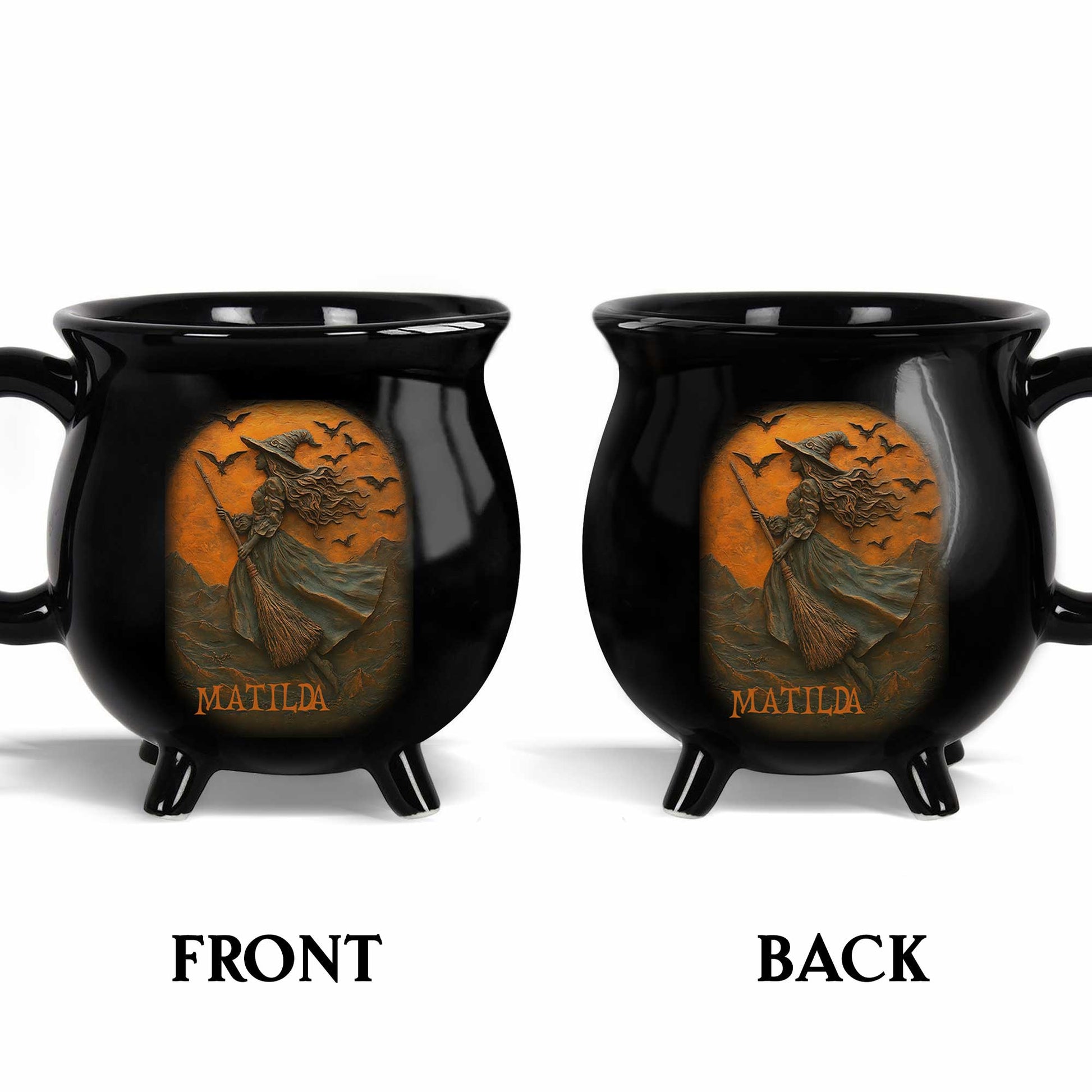 Enchanting Witch Broom and Bats Cauldron Mug