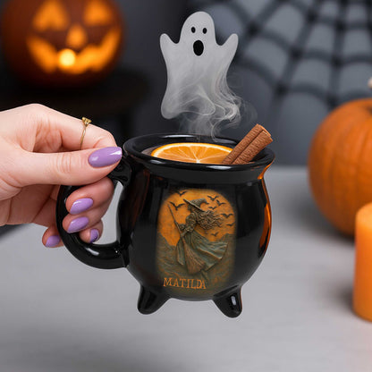 Enchanting Witch Broom and Bats Cauldron Mug