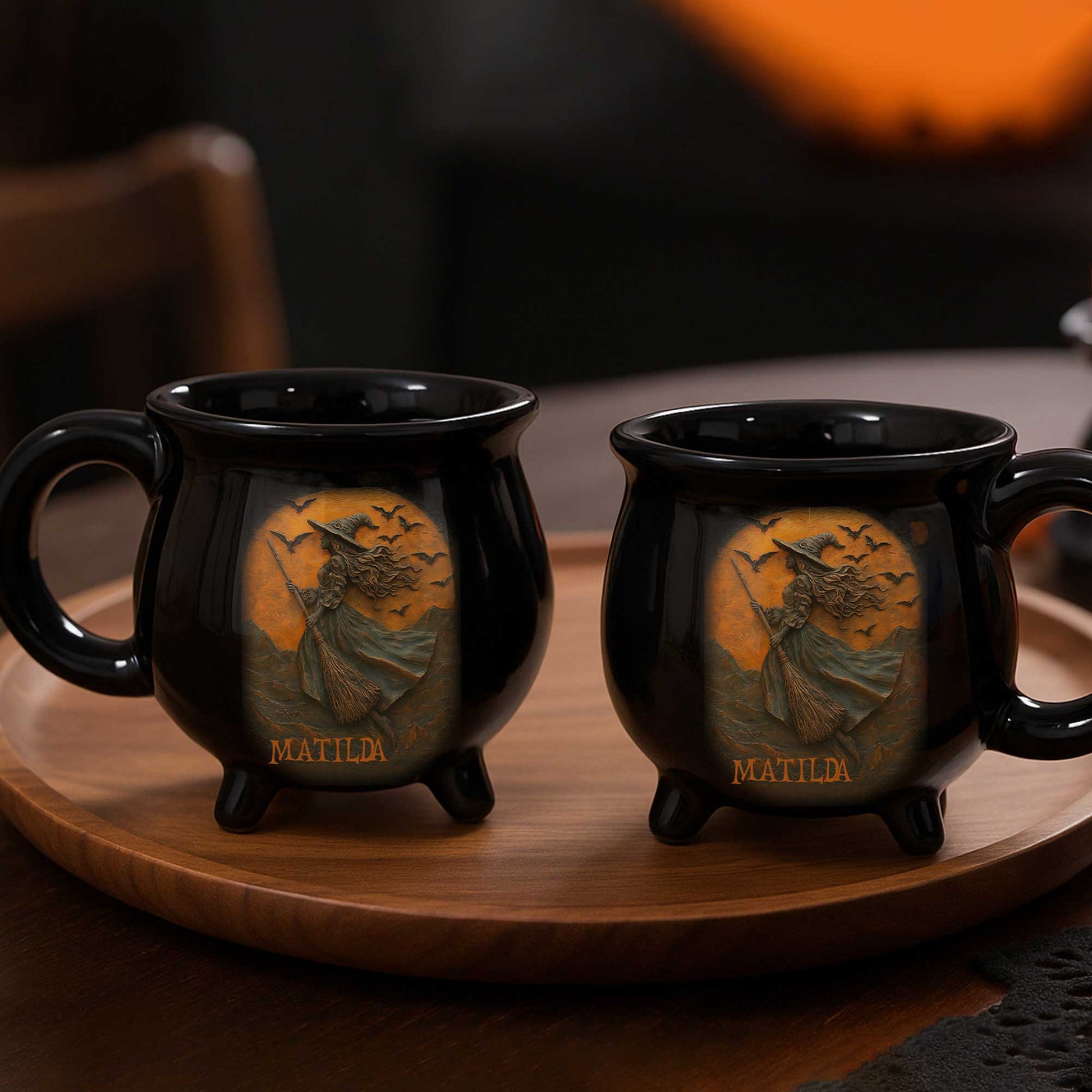 Enchanting Witch Broom and Bats Cauldron Mug