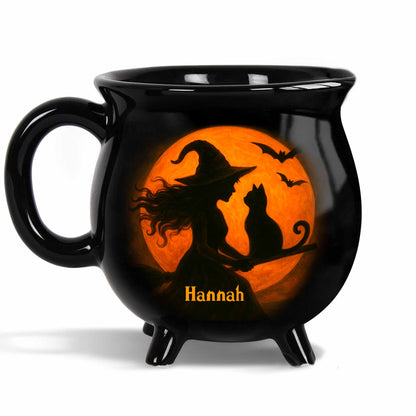 Magical Evening with Witch and Cat in Moonlight