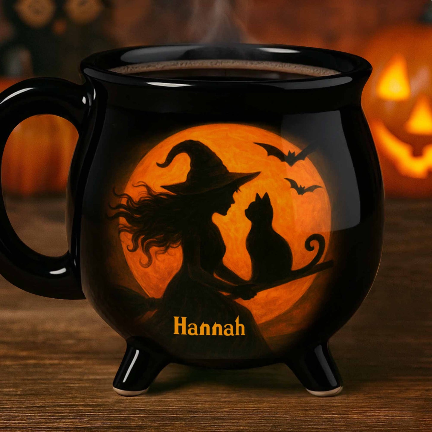 Magical Evening with Witch and Cat in Moonlight