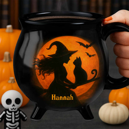 Magical Evening with Witch and Cat in Moonlight