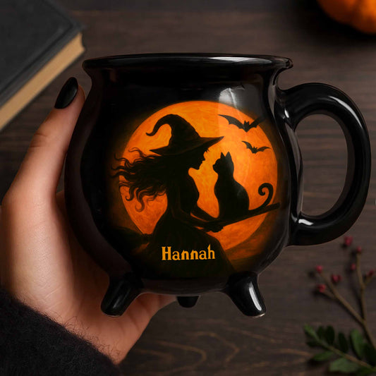 Magical Evening with Witch and Cat in Moonlight