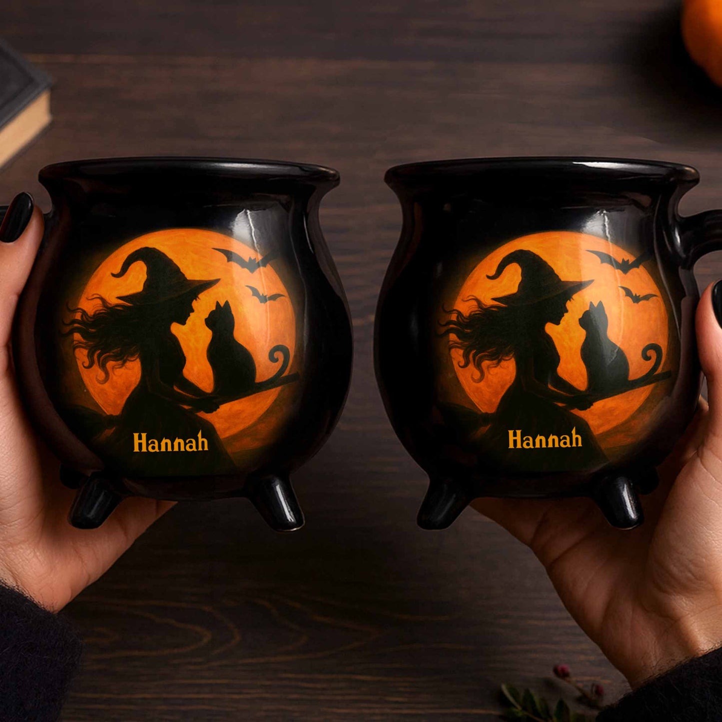 Magical Evening with Witch and Cat in Moonlight