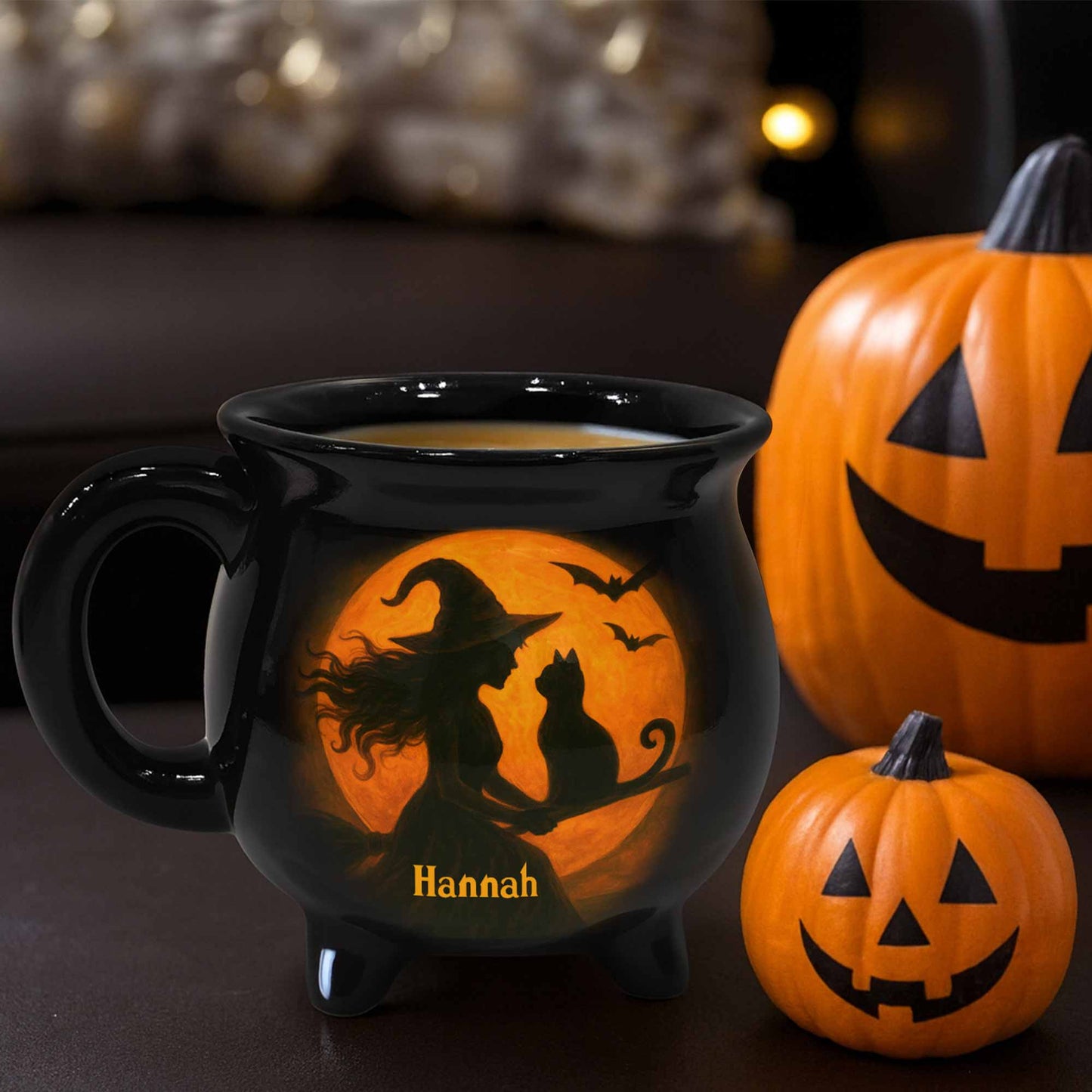 Magical Evening with Witch and Cat in Moonlight