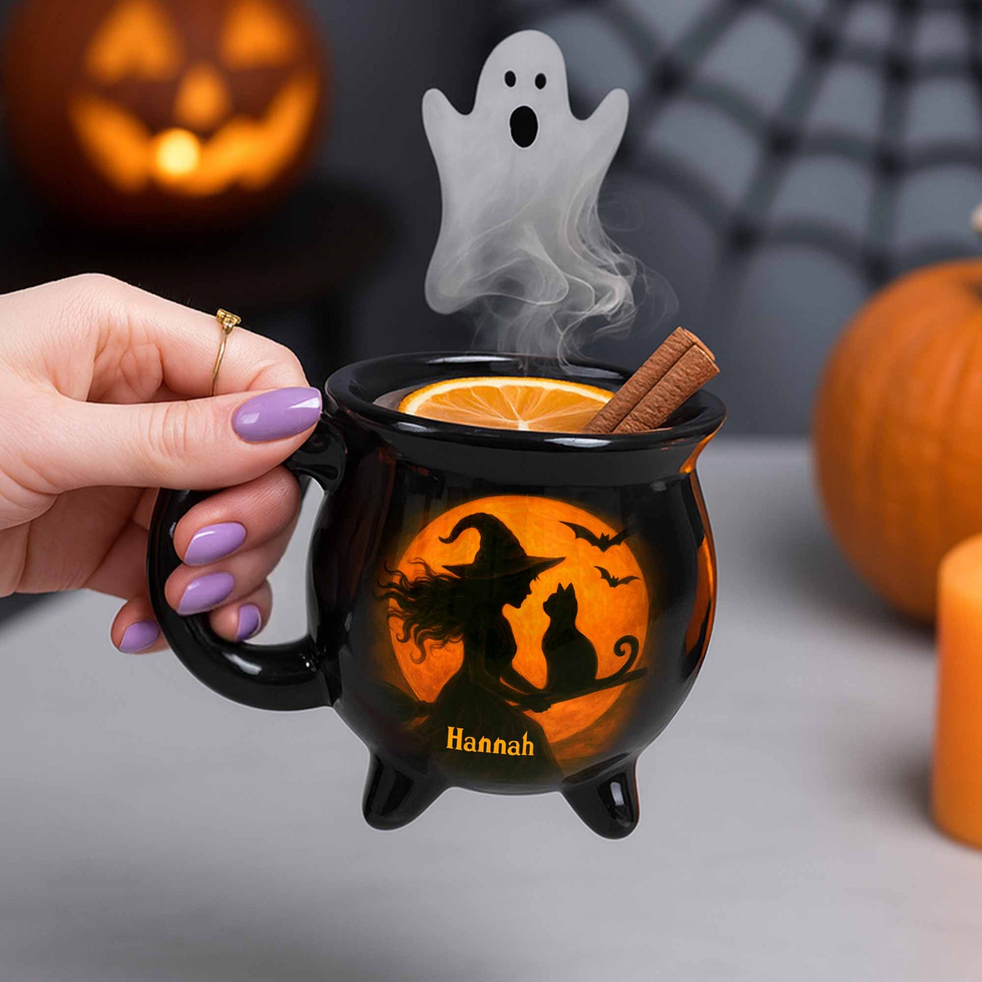 Magical Evening with Witch and Cat in Moonlight