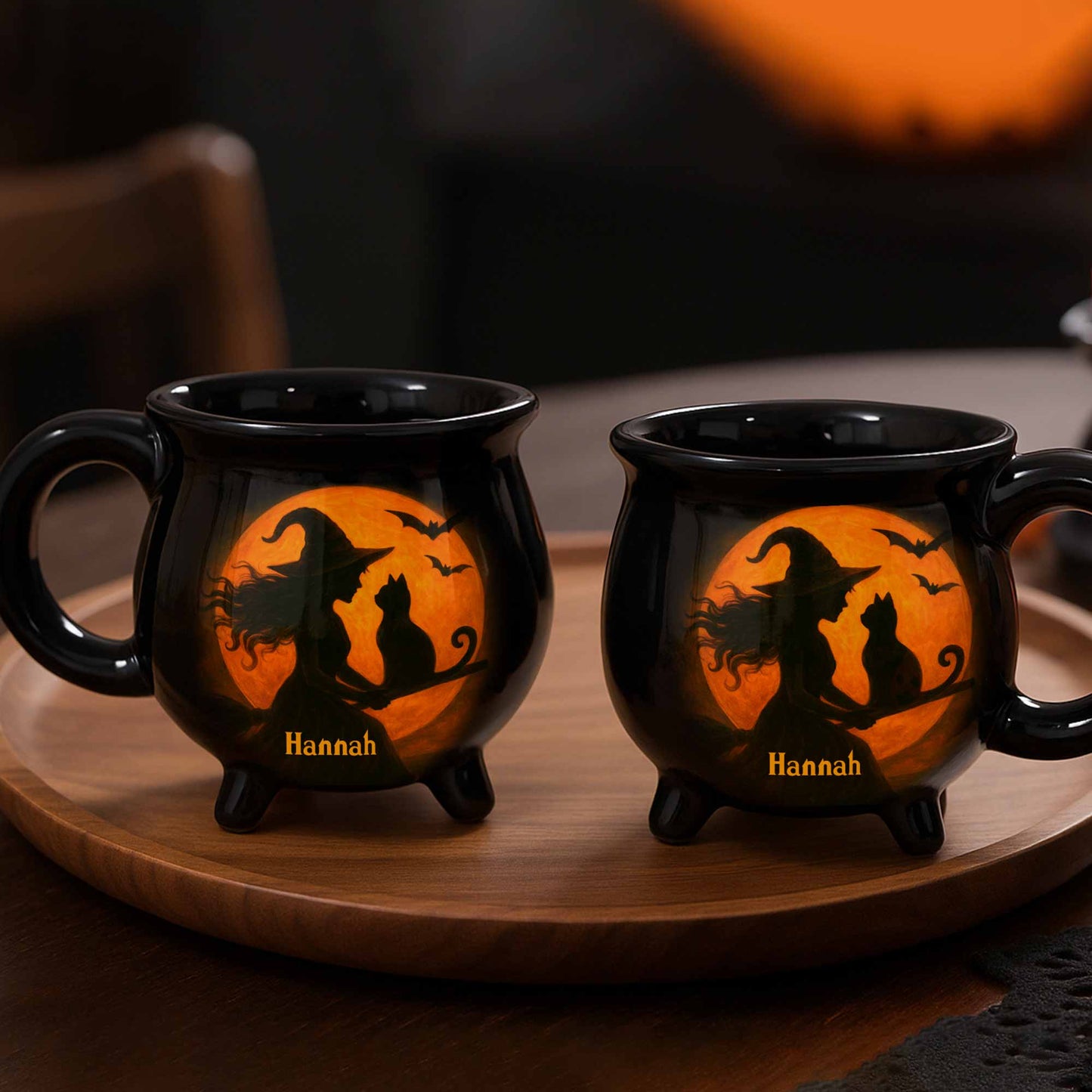 Magical Evening with Witch and Cat in Moonlight