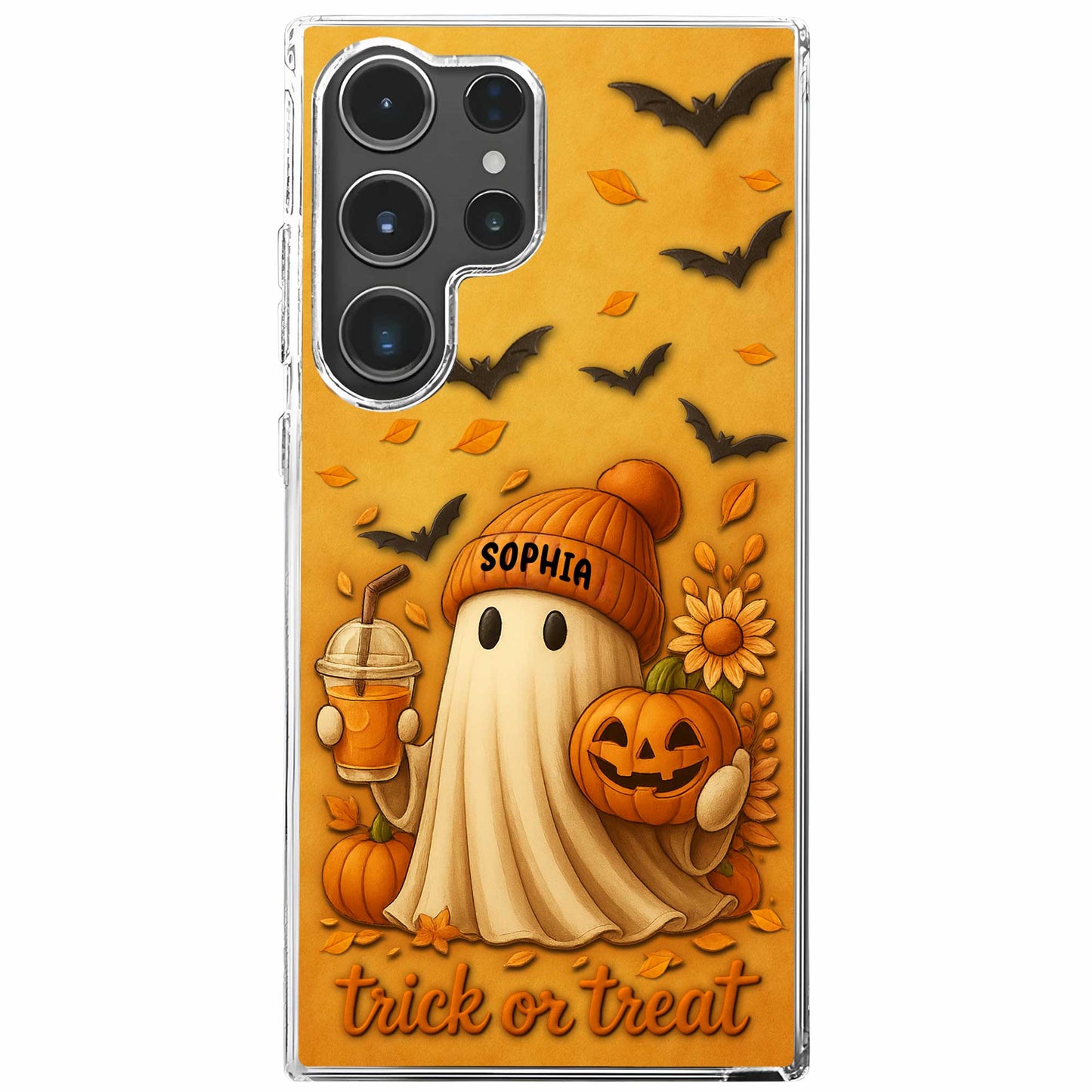 Trick Or Treat With Ghost And Pumpkin