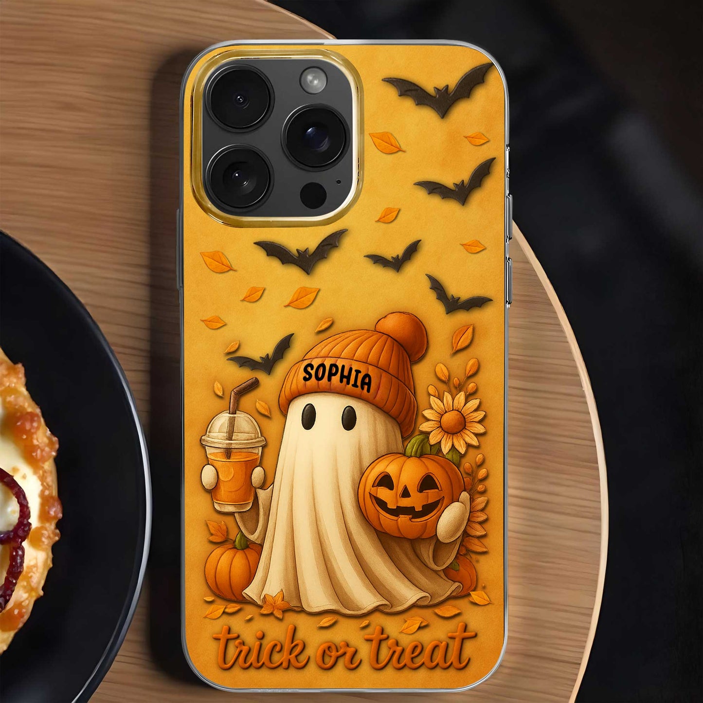 Trick Or Treat With Ghost And Pumpkin