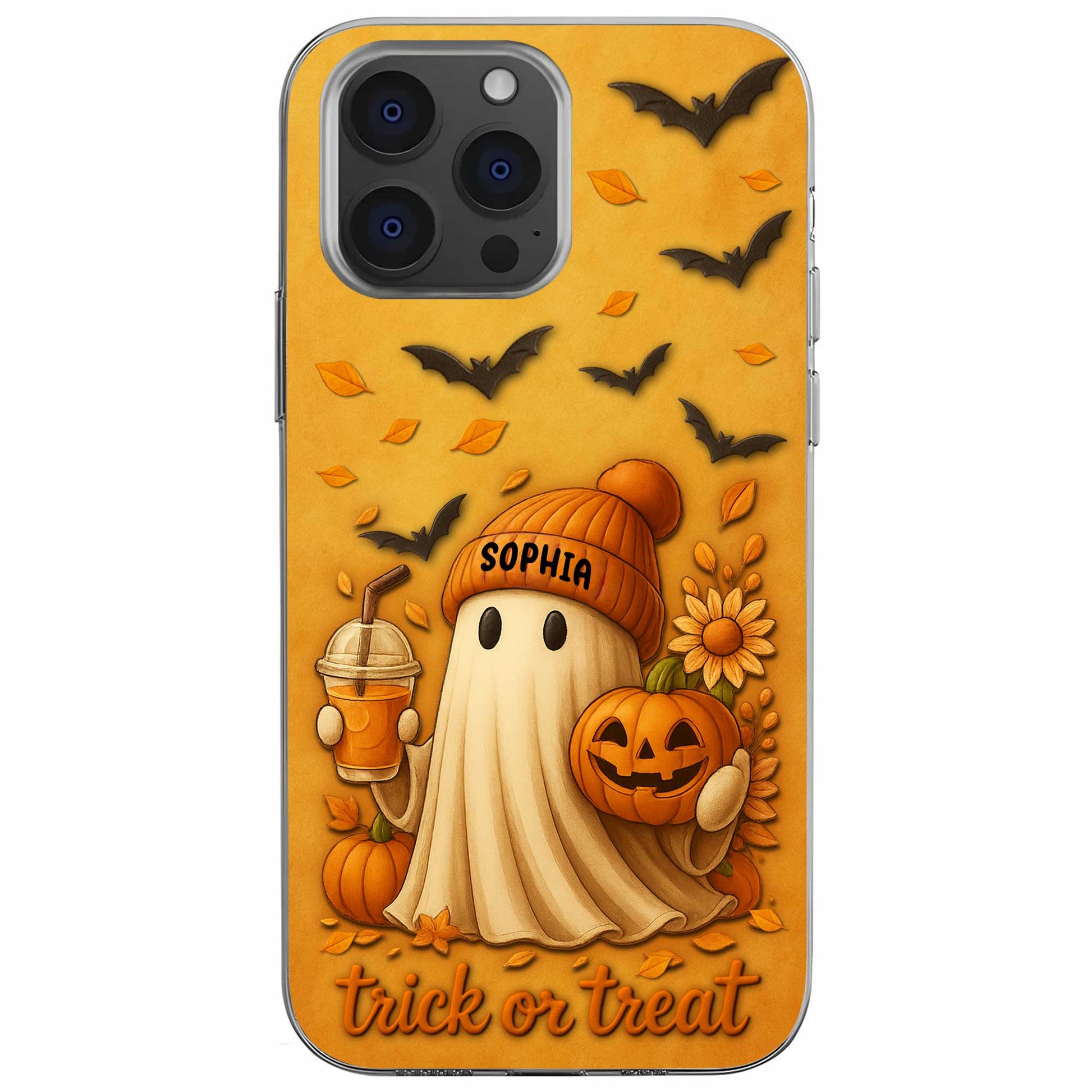 Trick Or Treat With Ghost And Pumpkin