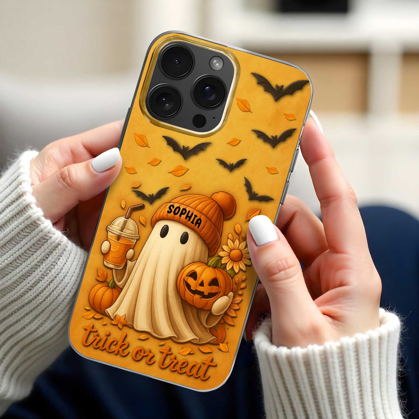 Trick Or Treat With Ghost And Pumpkin