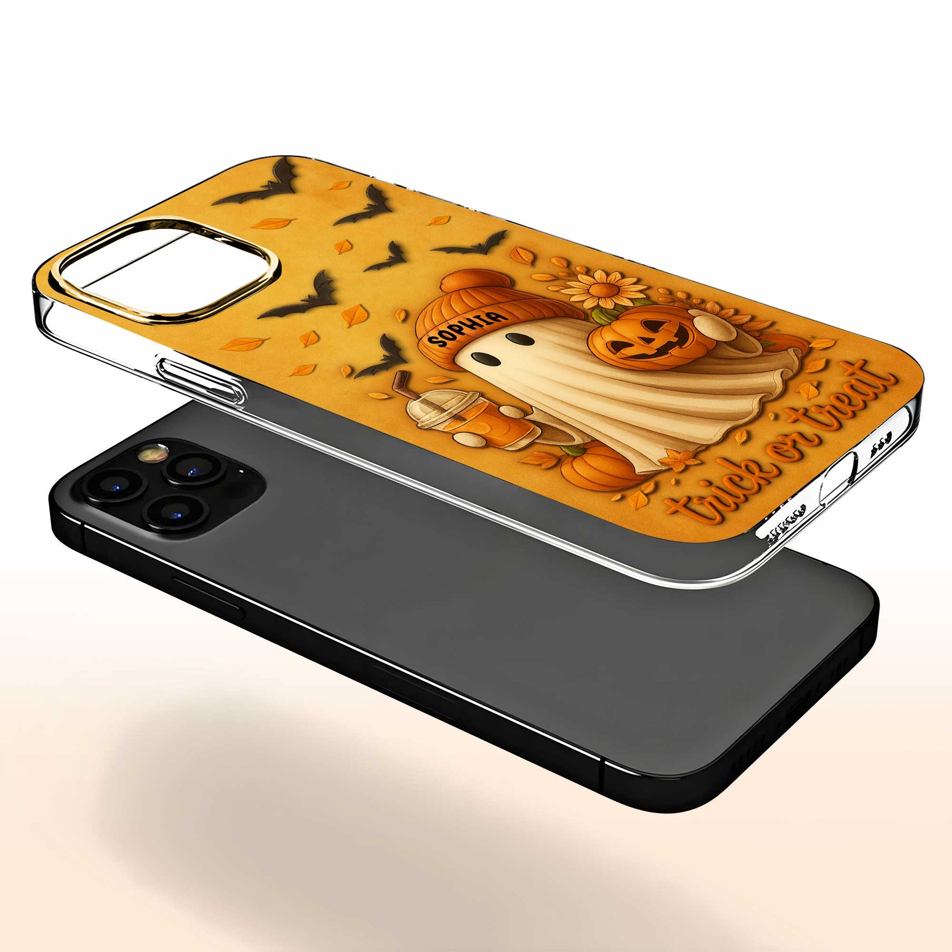 Trick Or Treat With Ghost And Pumpkin