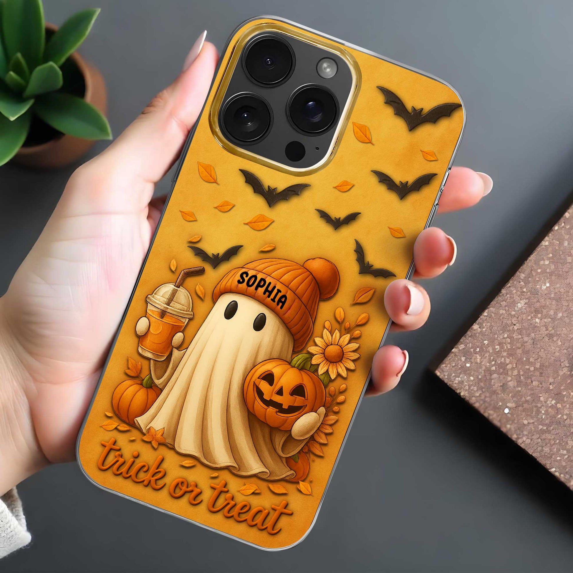 Trick Or Treat With Ghost And Pumpkin