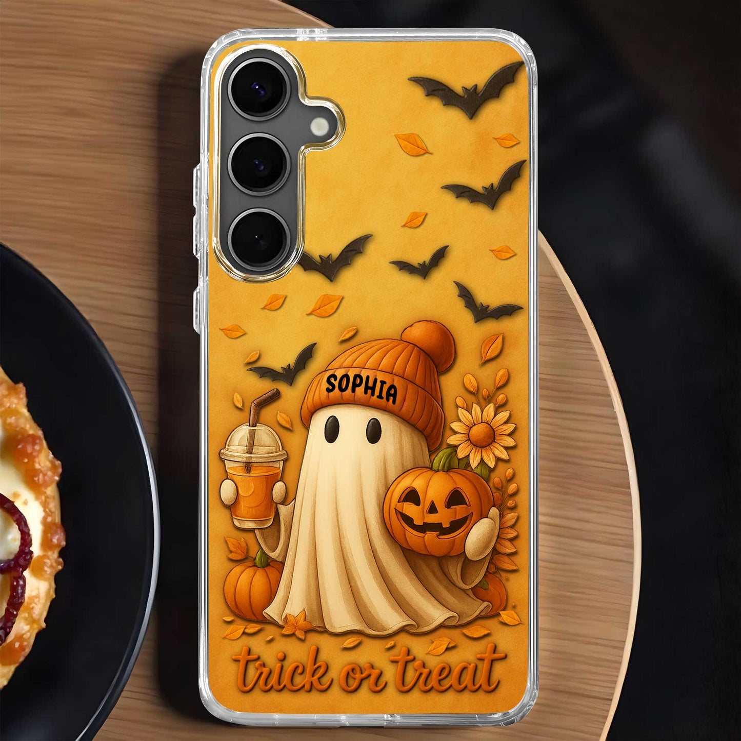 Trick Or Treat With Ghost And Pumpkin