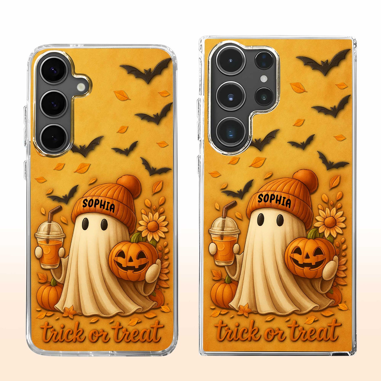 Trick Or Treat With Ghost And Pumpkin