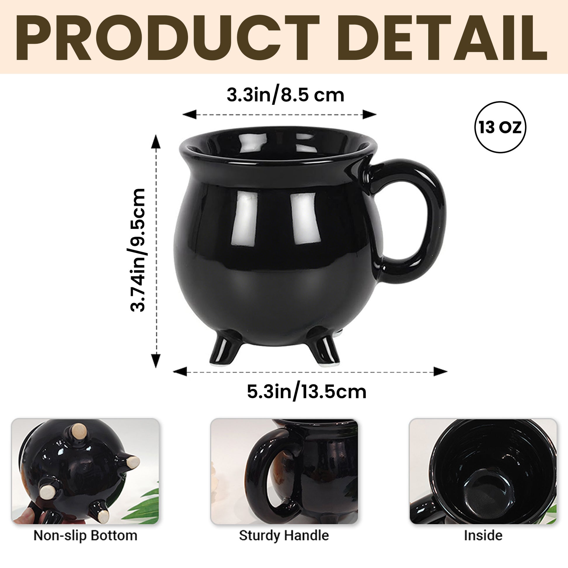 Customizable Romantic Cauldron Mug With Witch And Bat Design