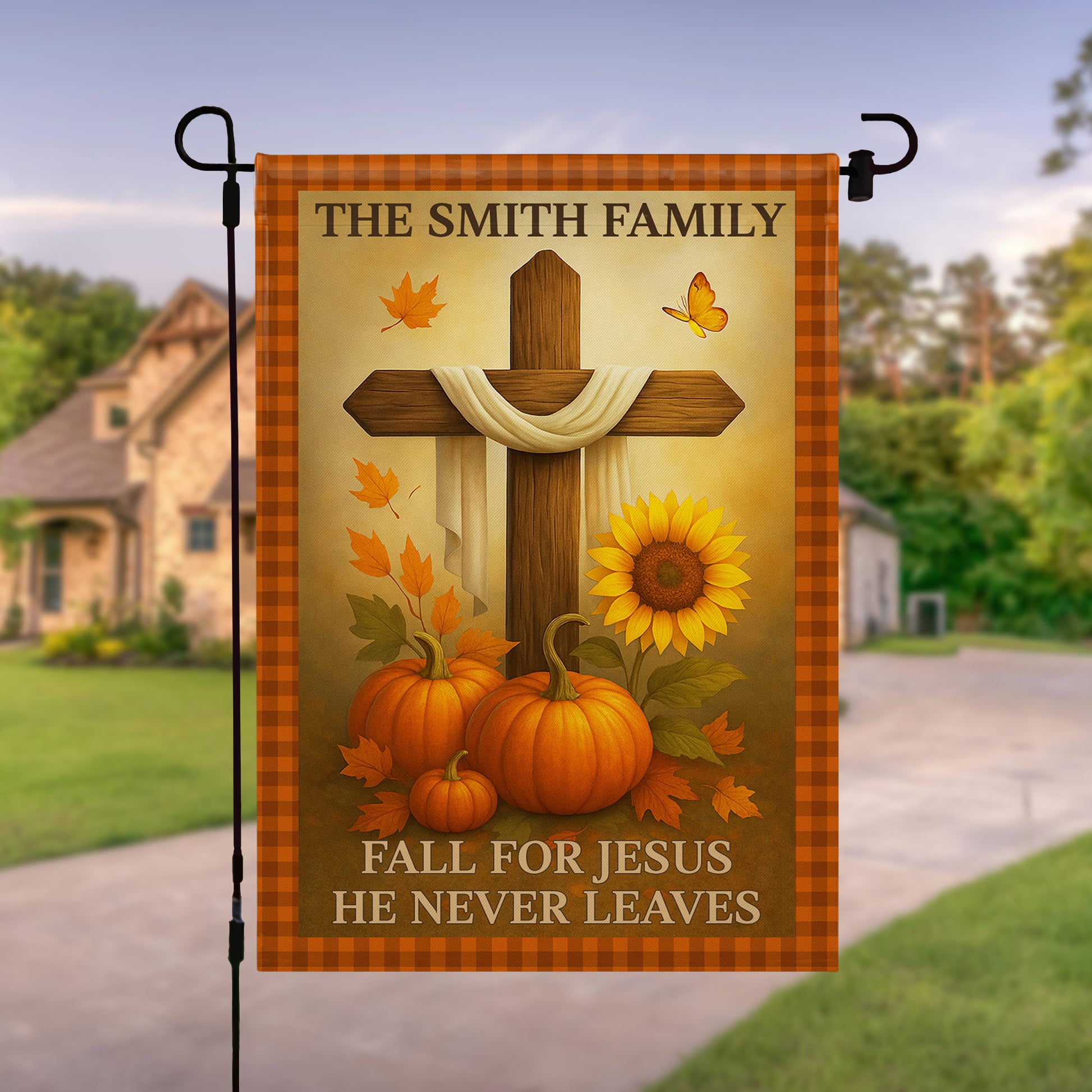 Fall For Jesus He Never Leaves, Cross and Sunflowers