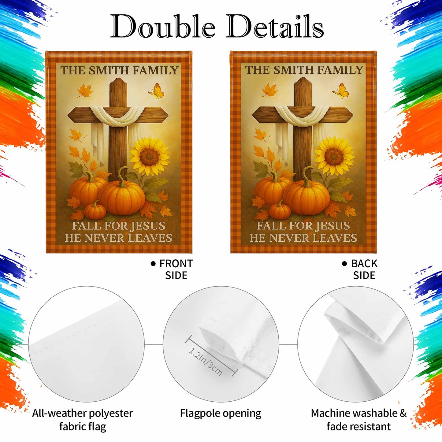 Fall For Jesus He Never Leaves, Cross and Sunflowers