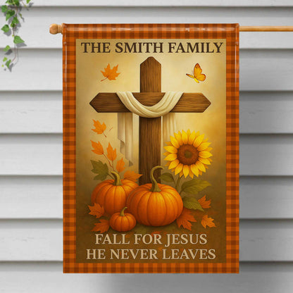 Fall For Jesus He Never Leaves, Cross and Sunflowers