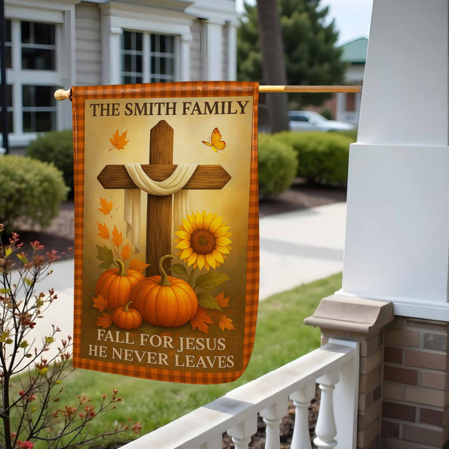 Fall For Jesus He Never Leaves, Cross and Sunflowers