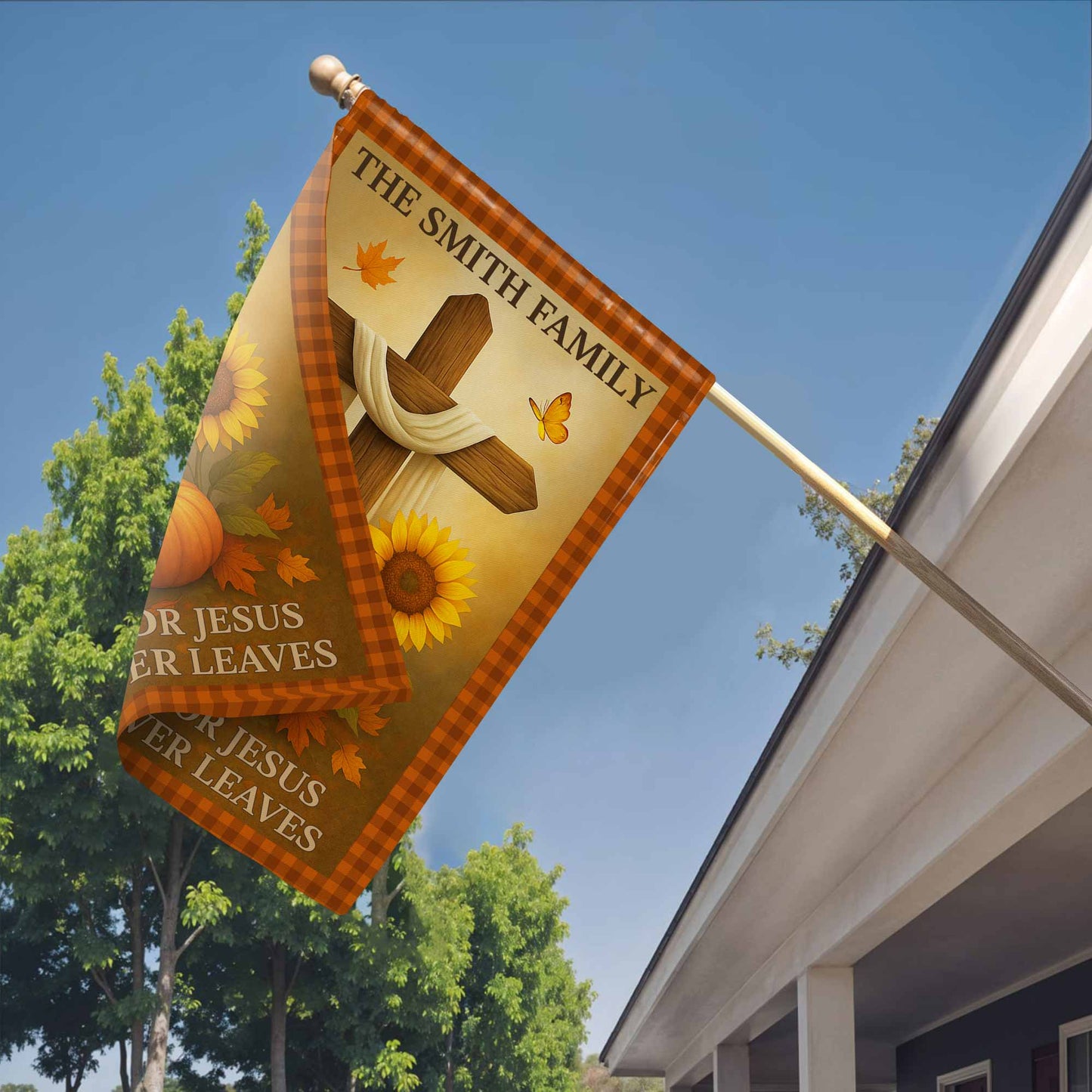 Fall For Jesus He Never Leaves, Cross and Sunflowers