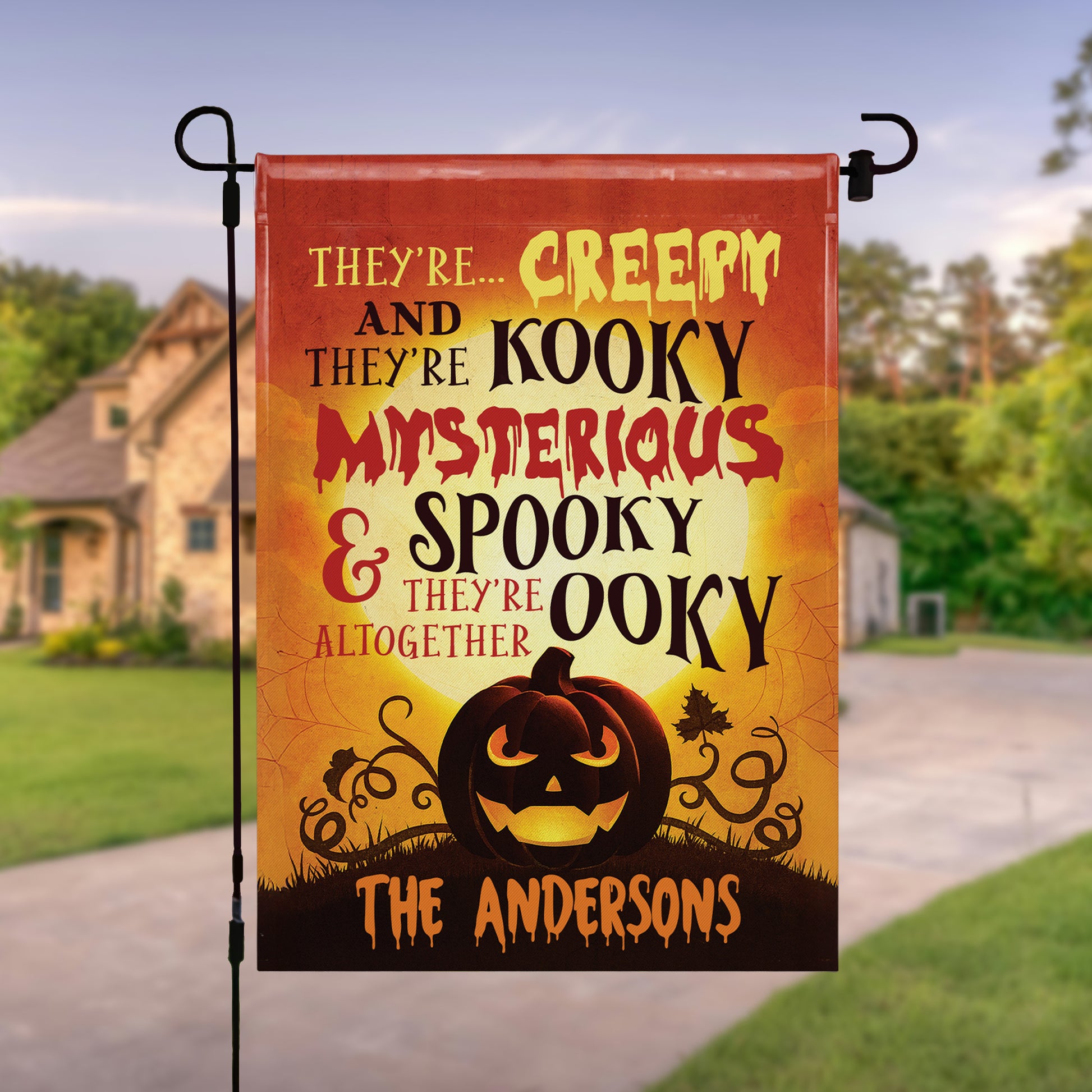 Creepy Kooky Mysterious Spooky Family Halloween Flag