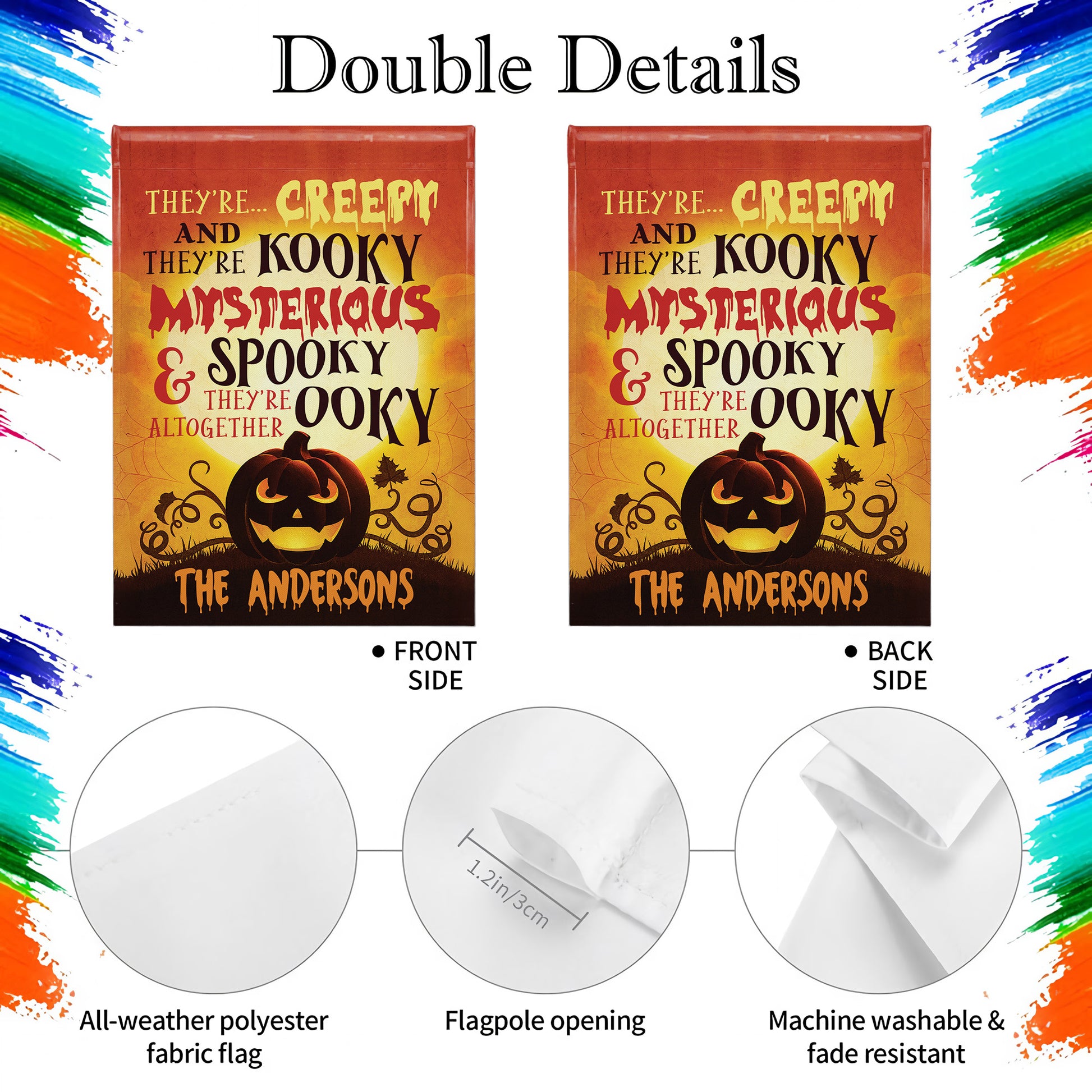 Creepy Kooky Mysterious Spooky Family Halloween Flag