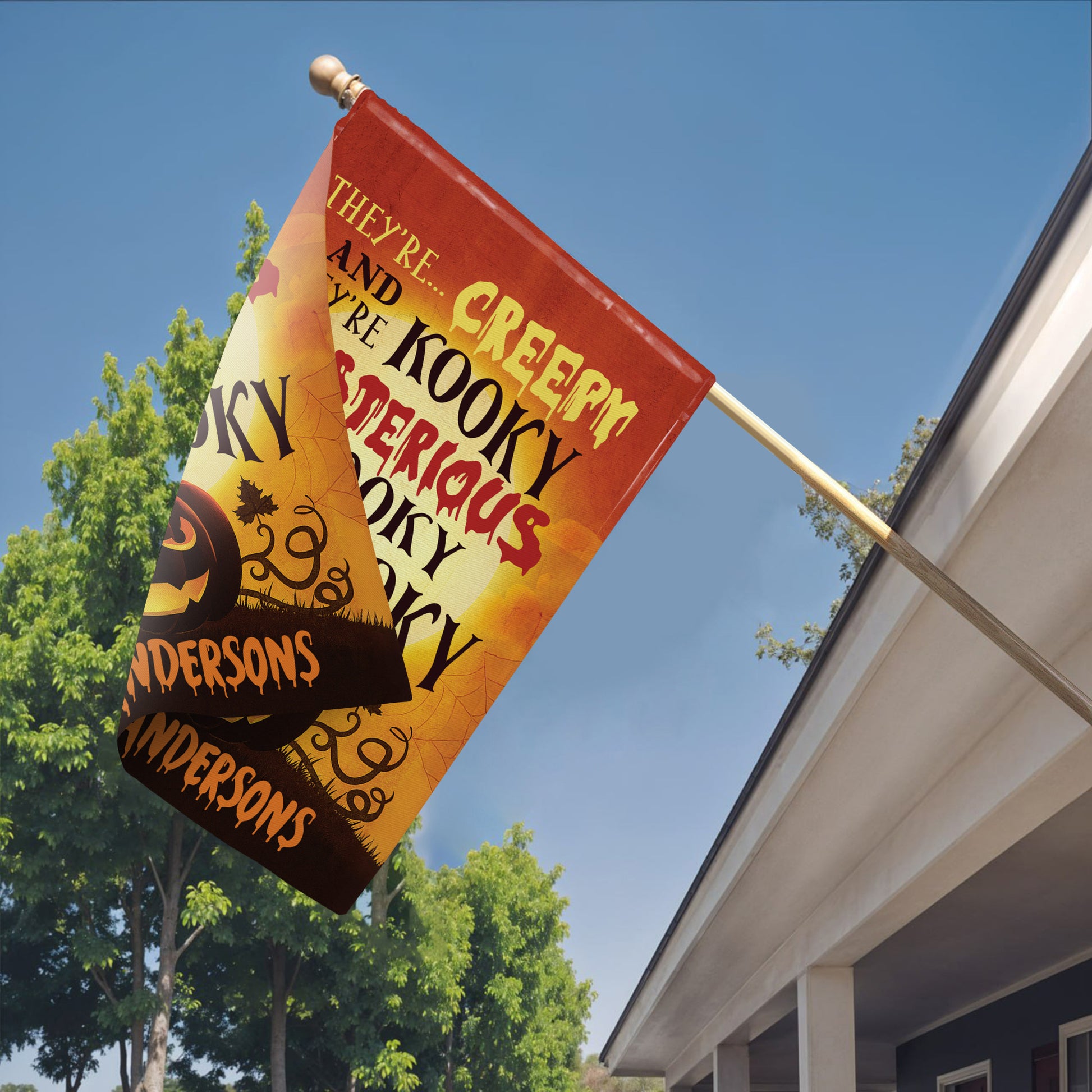 Creepy Kooky Mysterious Spooky Family Halloween Flag