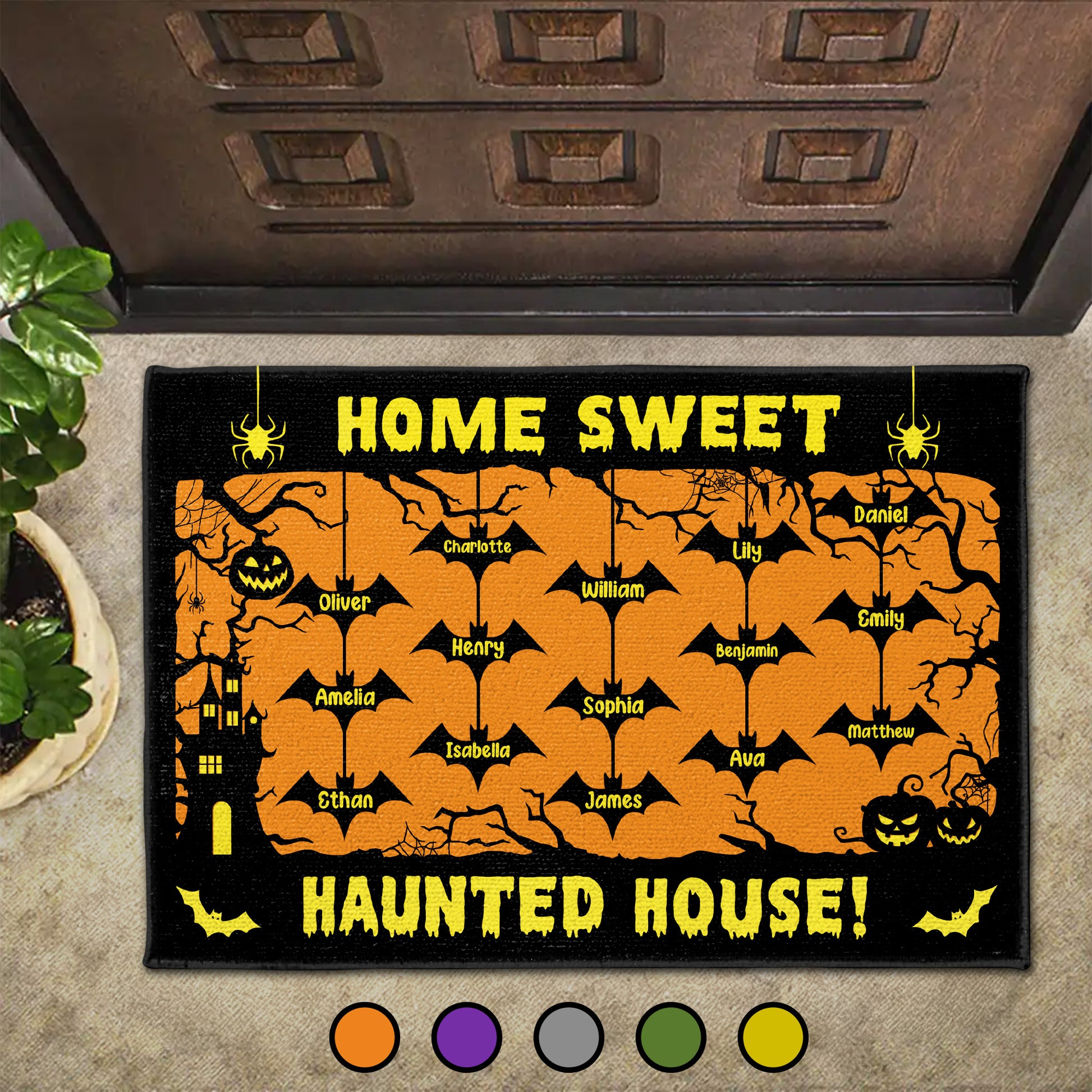 Home Sweet Haunted House With Bats and Pumpkins