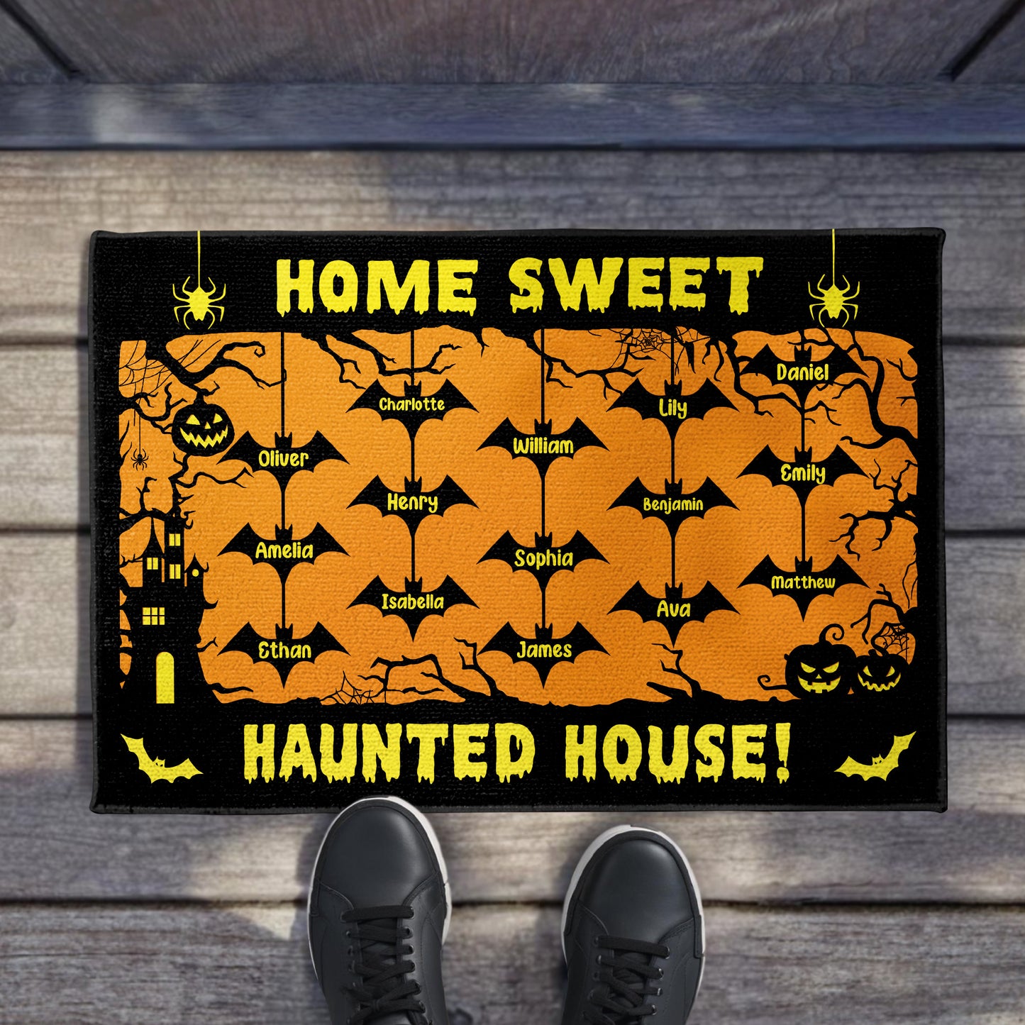 Home Sweet Haunted House With Bats and Pumpkins