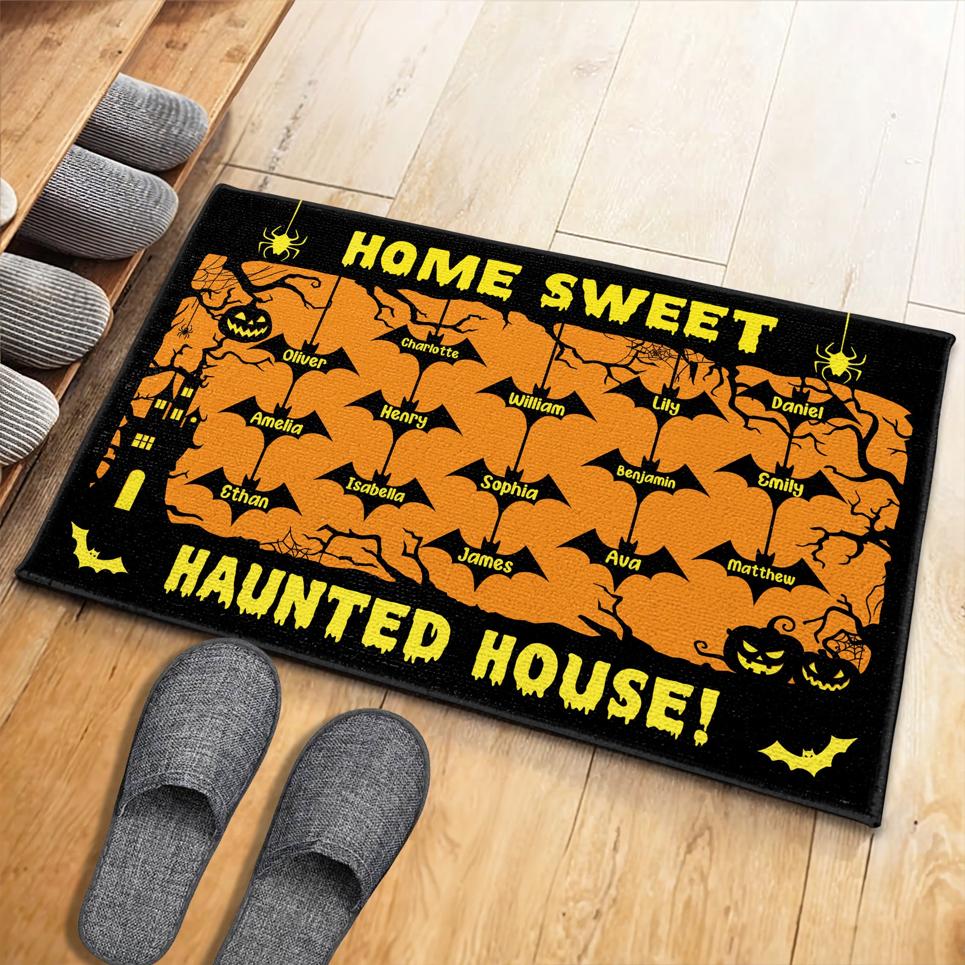 Home Sweet Haunted House With Bats and Pumpkins