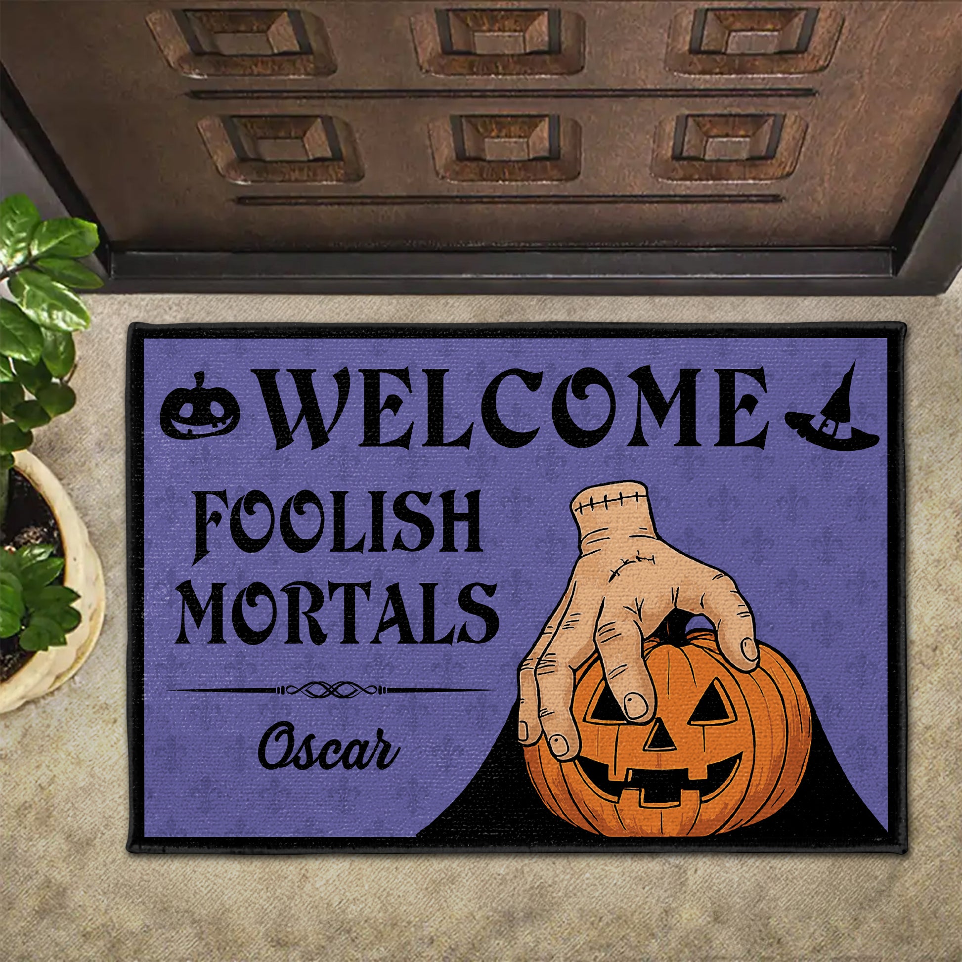 Welcome Foolish Mortals, Pumpkin And Hand