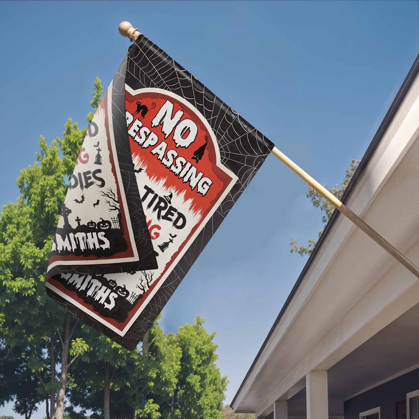 No Trespassing We're Tired Of Hiding The Bodies Flag With Grave, Cat - Personalized Flag - HALW065_GAF