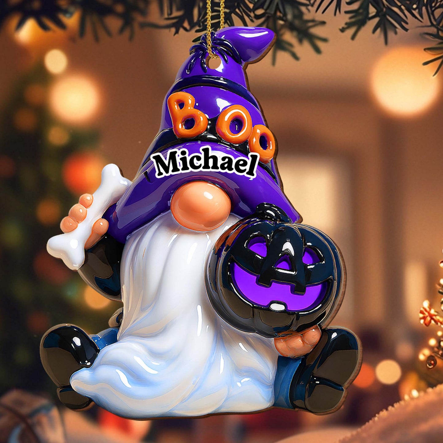 Boo! Ghost With Pumpkin And Bone