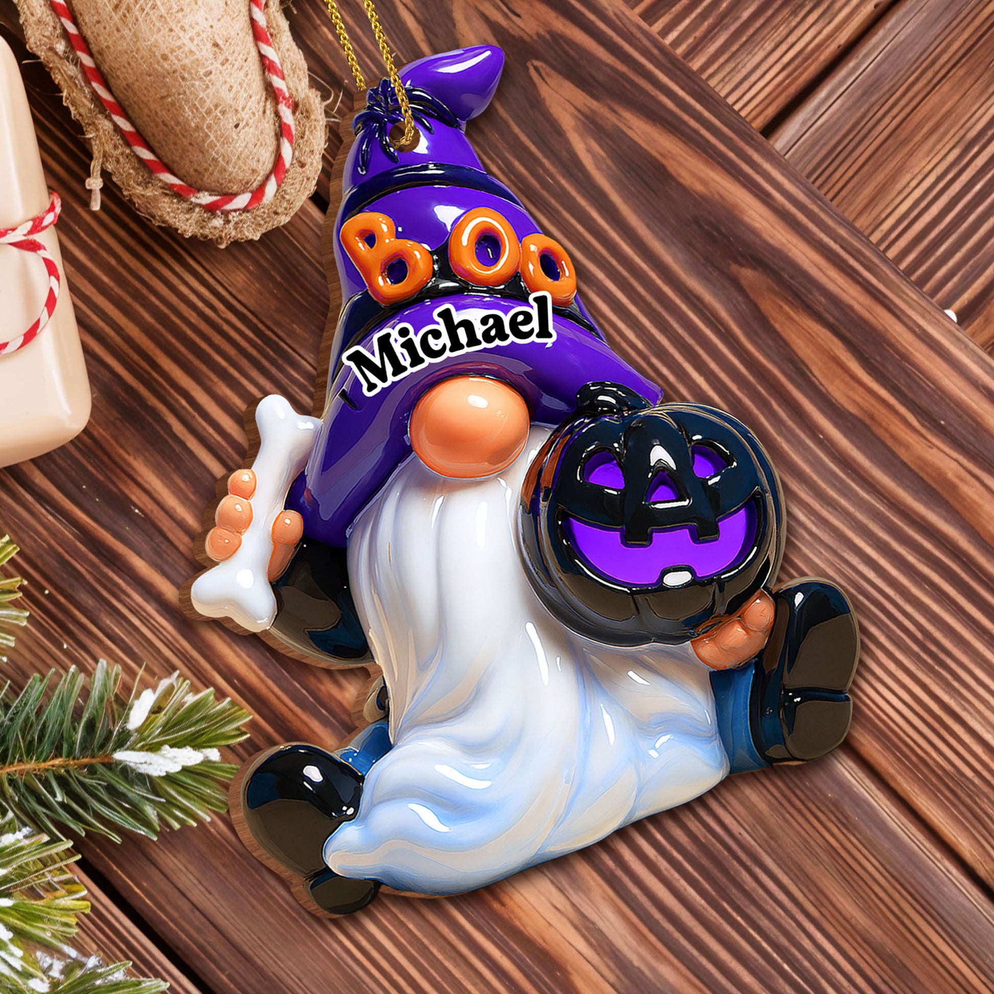 Boo! Ghost With Pumpkin And Bone