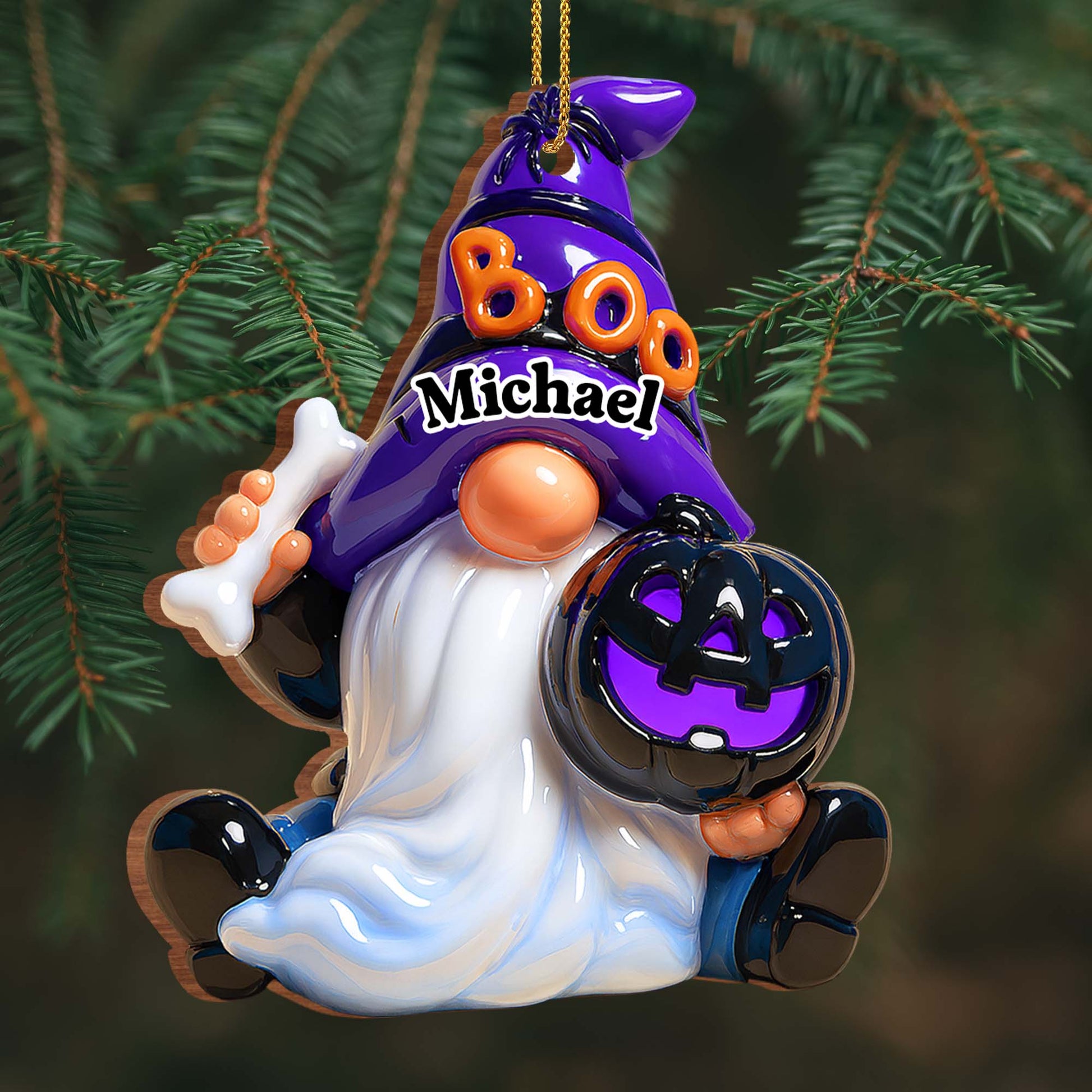 Boo! Ghost With Pumpkin And Bone